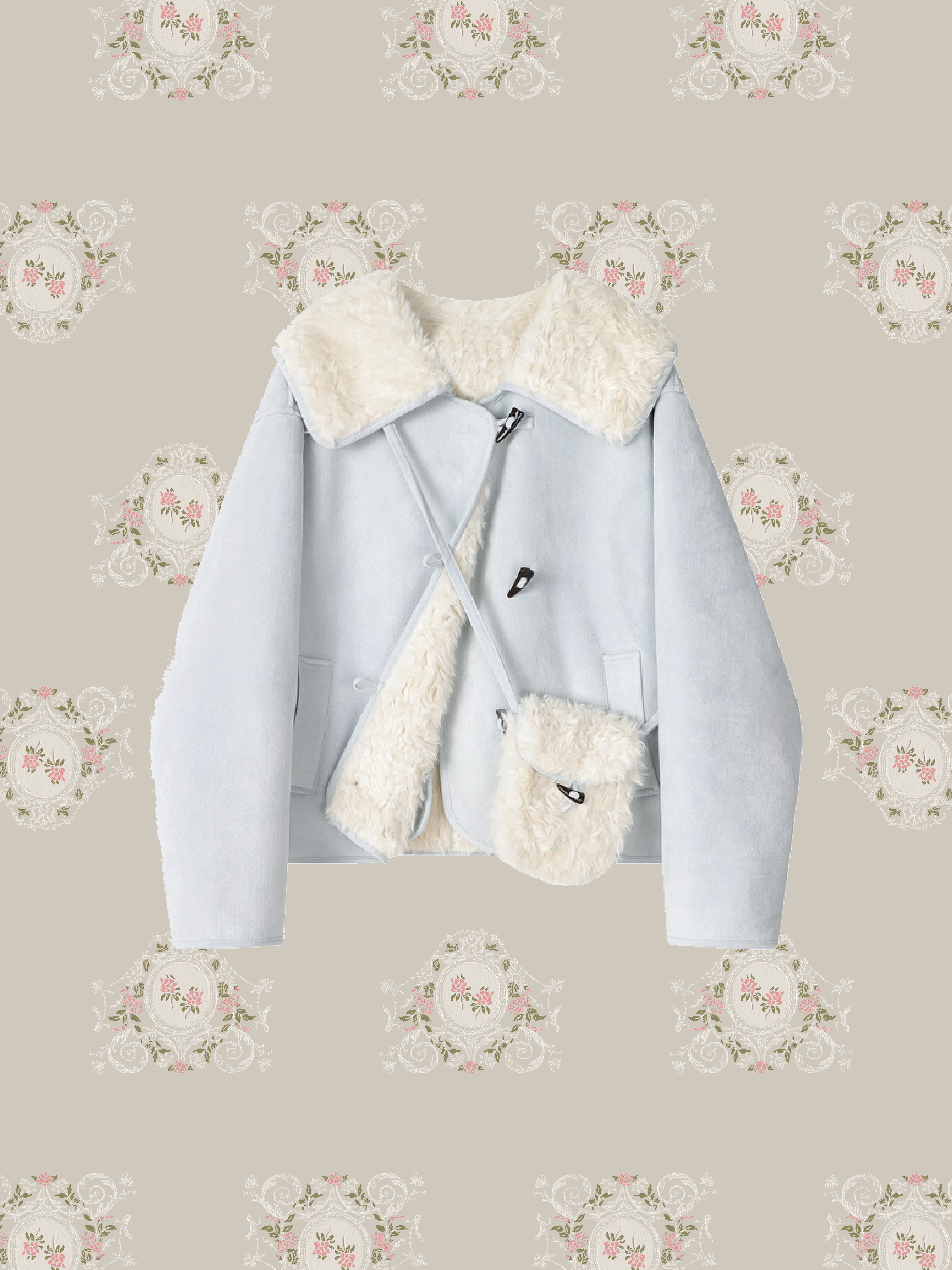 Sailor Collar Faux Fur Coat With Bag/バッグ付きセーラーカラーフェイクファーコート