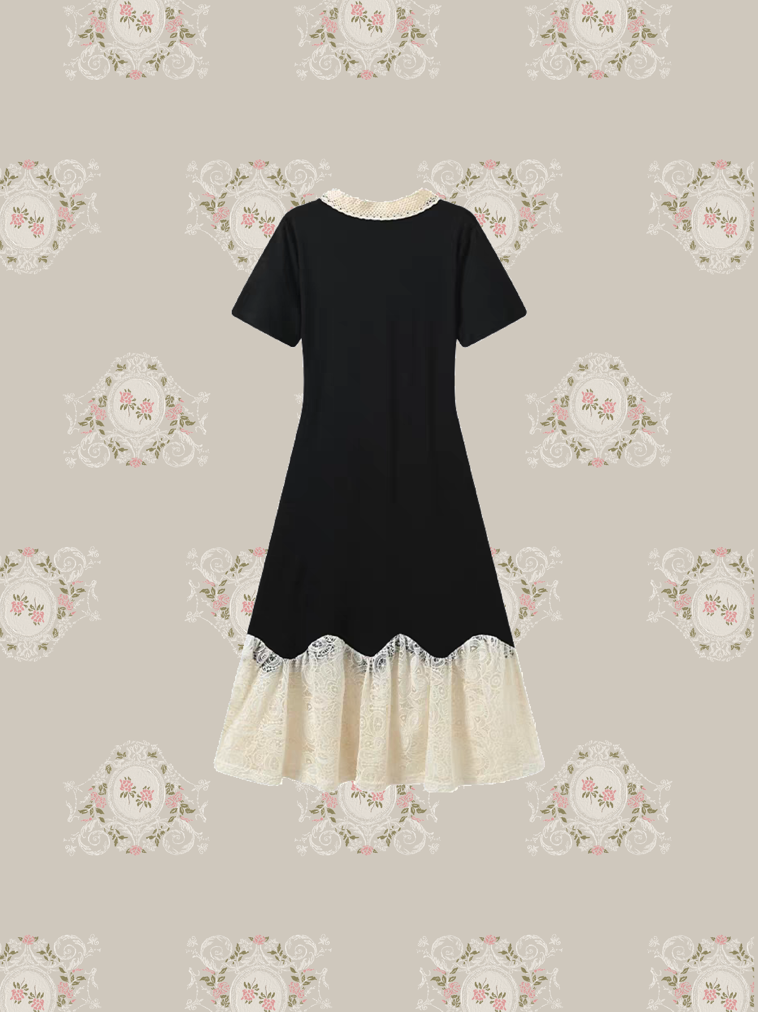 French Lace Stitching Long Dress/フレンチレースステッチロングドレス