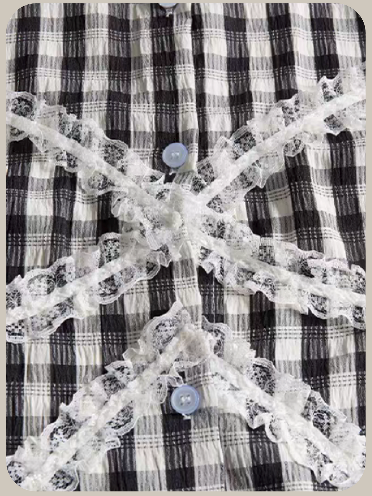 Two Tone Gingham Lace Bow Shirt/ツートーンギンガムチェックレースリボンシャツ