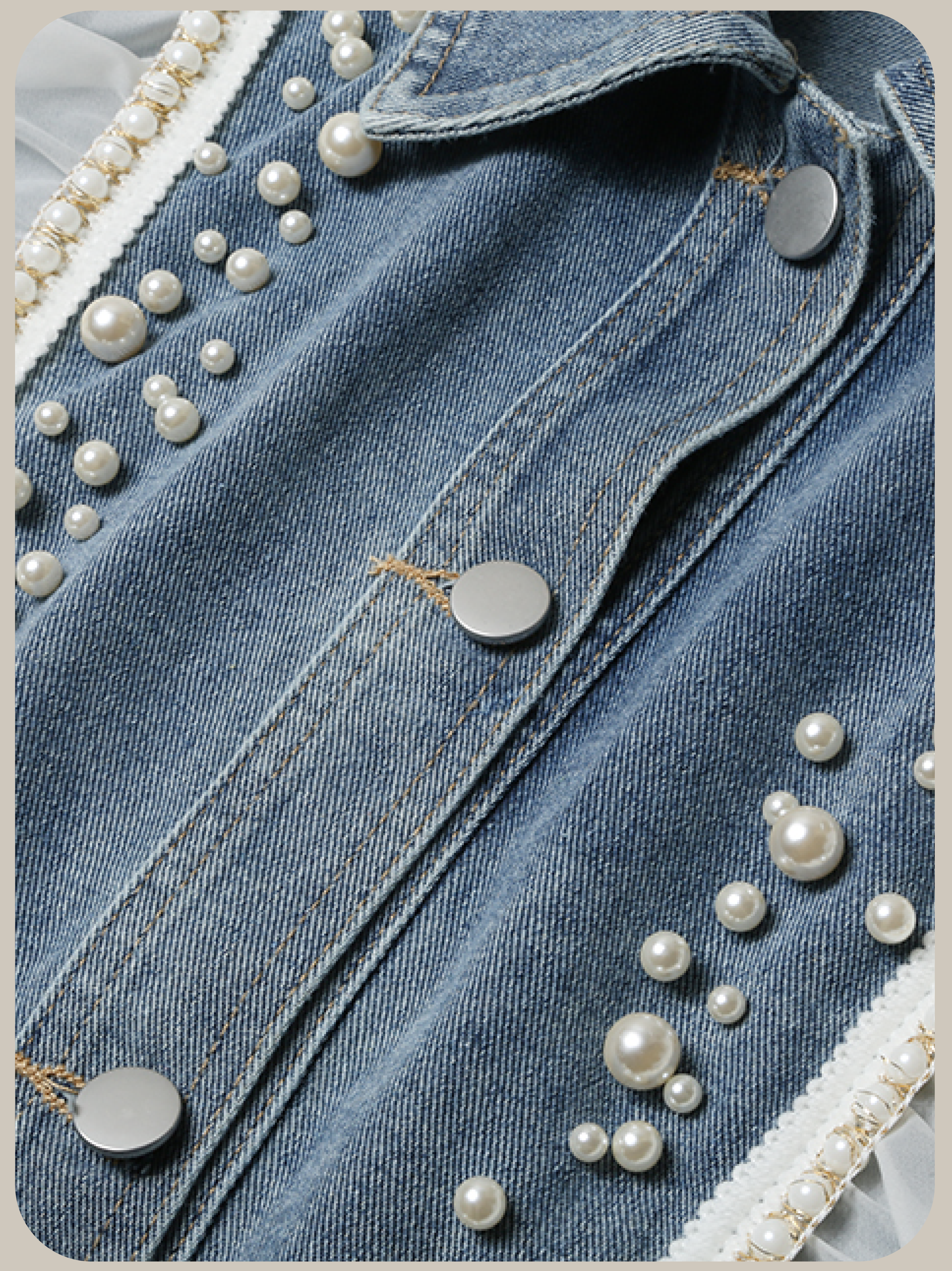 Ruffle Deco Pearl Denim Jacket/ラッフルデコパールデニムジャケット