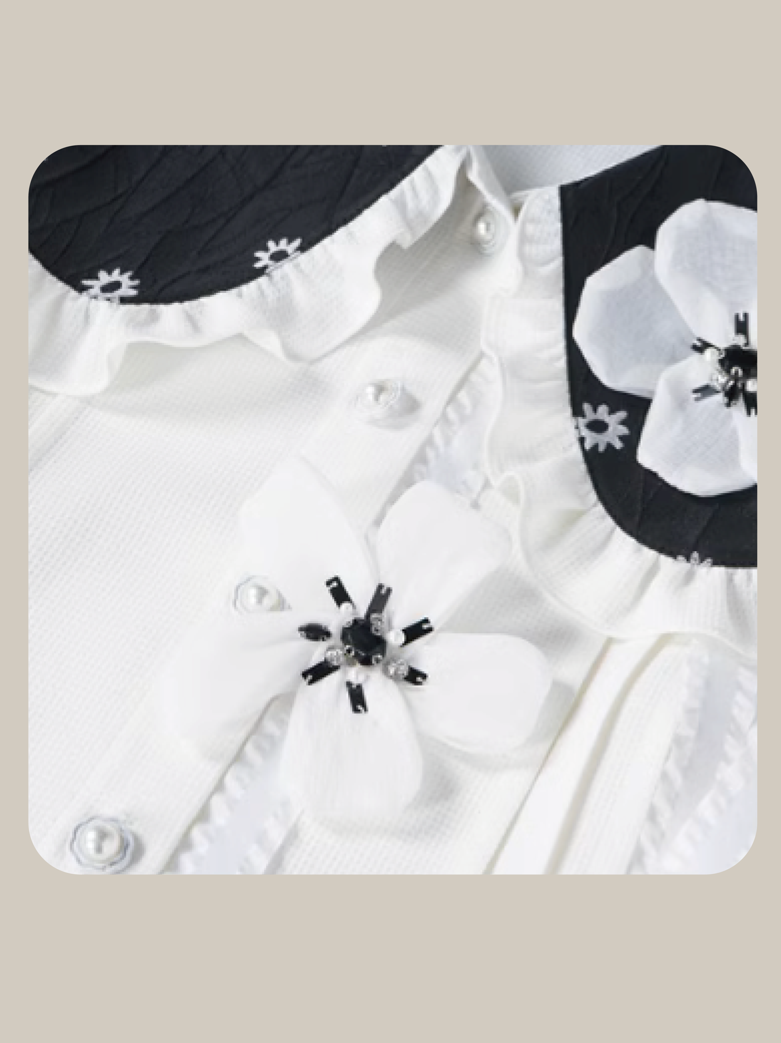 Emboss Frill Collar Beading Shirt/エンボスフリルカラービーズシャツ