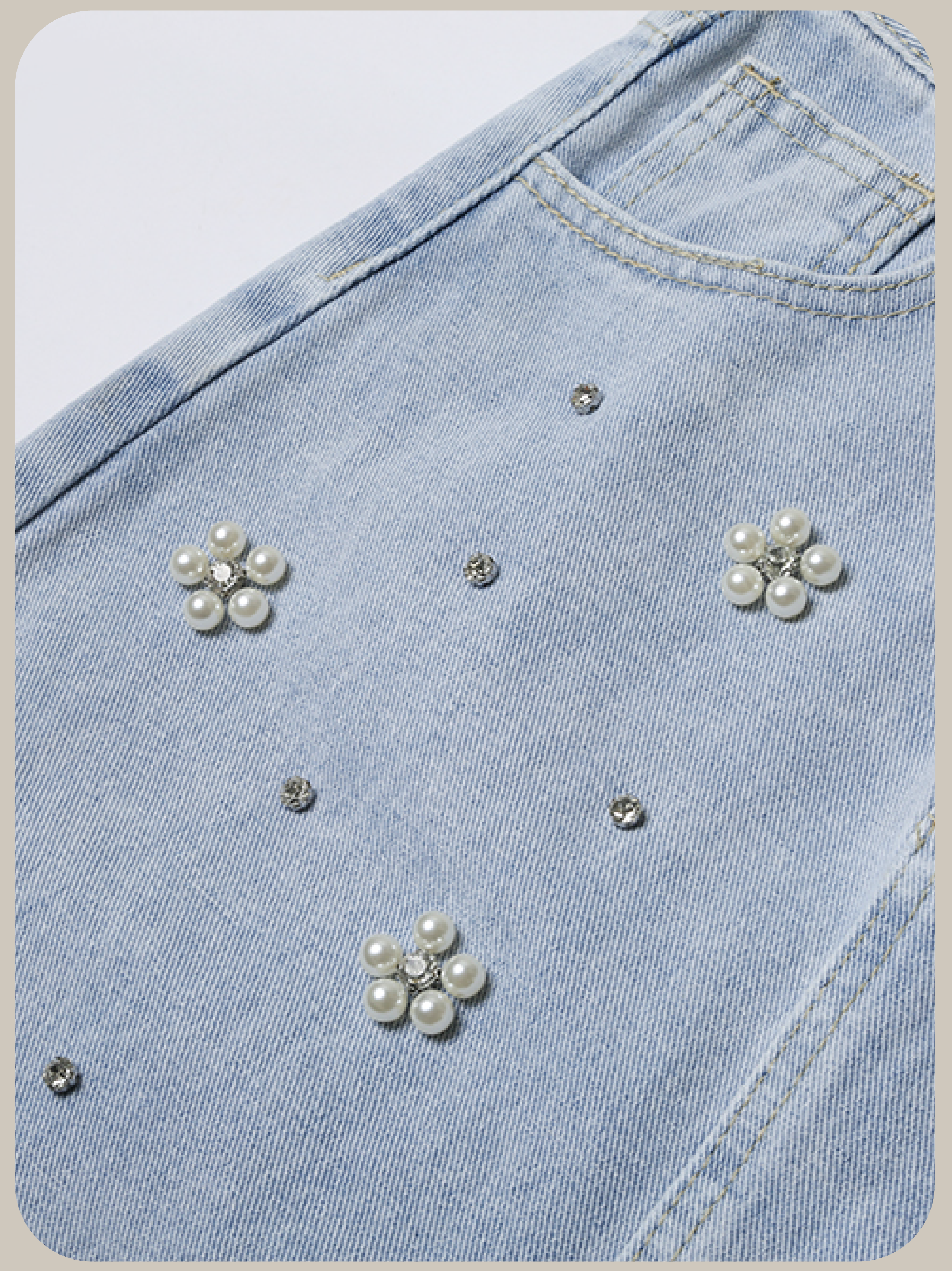 Pearl Deco Denim Skirt/パールデコデニムスカート