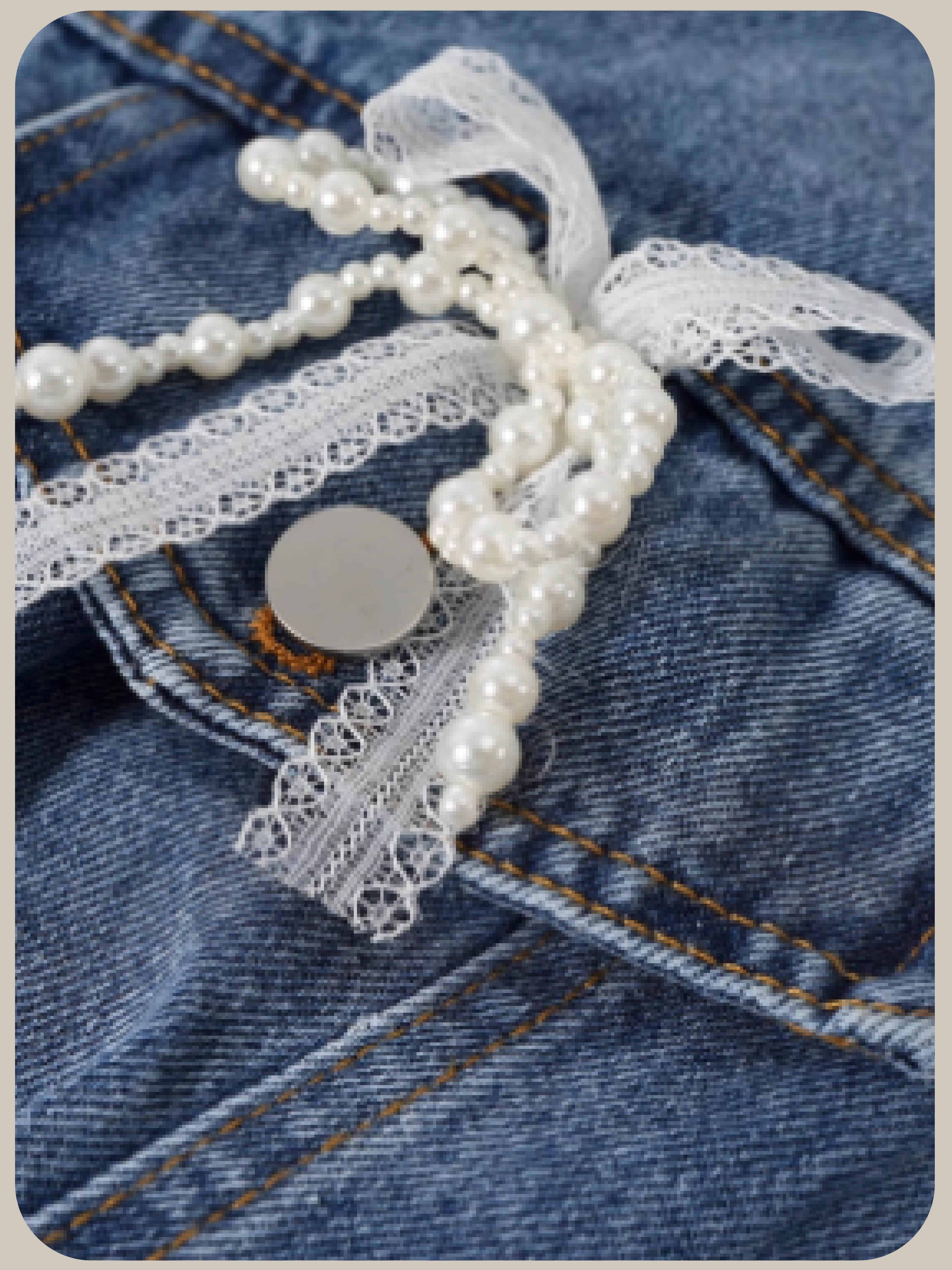 Romantic Lace Deco Denim Vest/ロマンティックレースデコデニムベスト