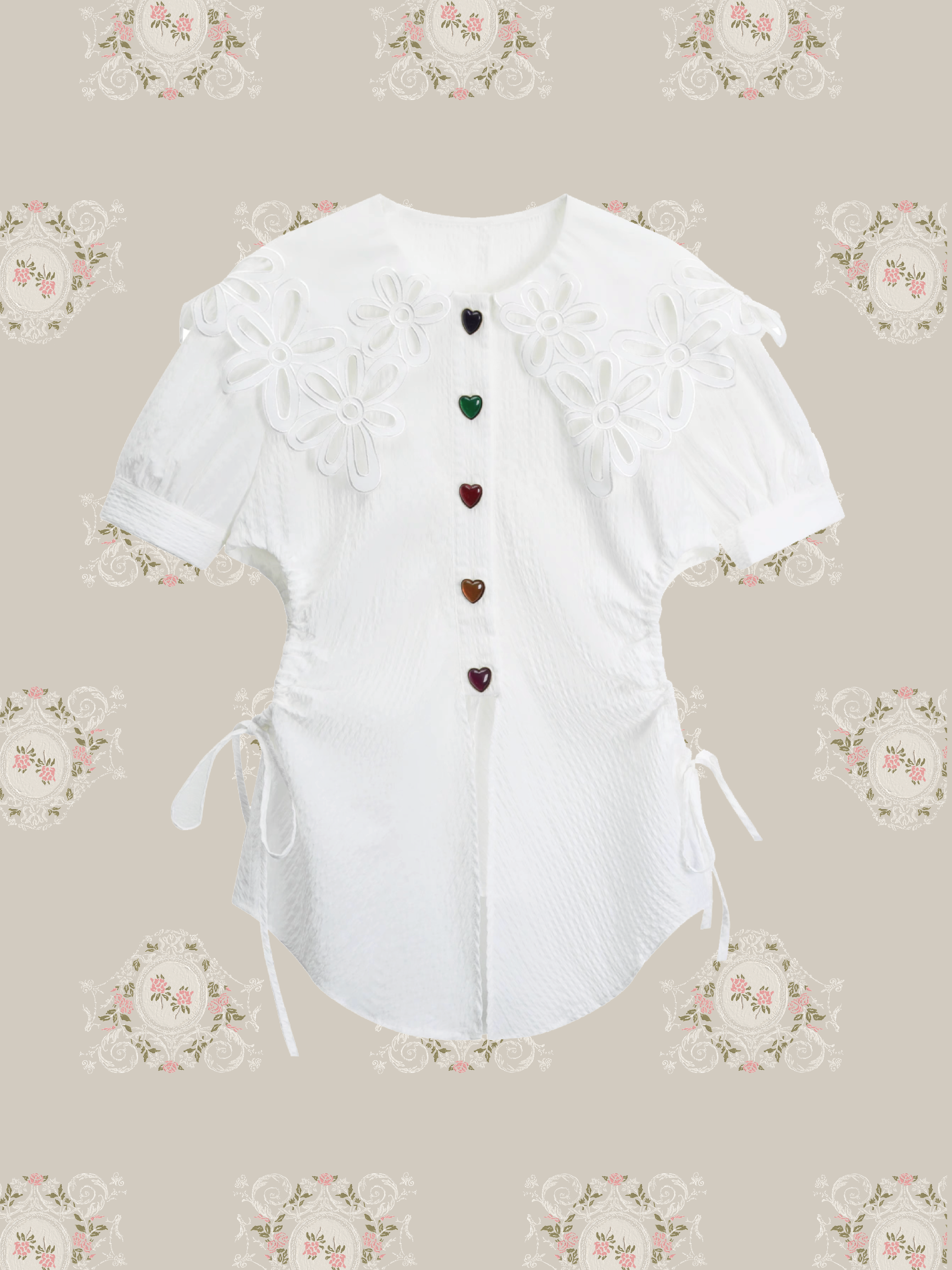 Embroidered Cutout Drawstring Blouse 刺繍カットアウトドローストリングブラウス