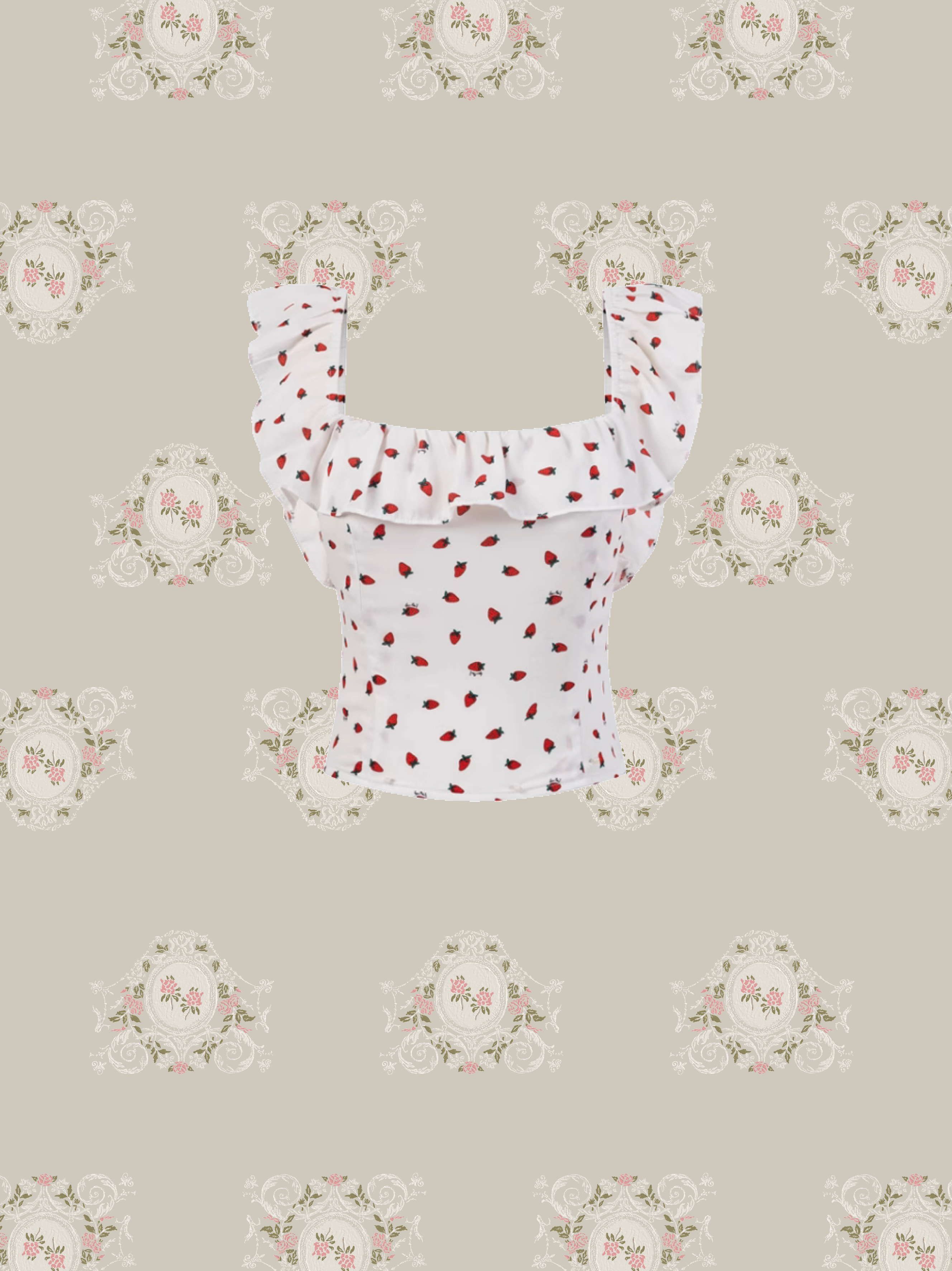 Cheerful Pattern Ruffle Short Top/柄フリルショートトップス