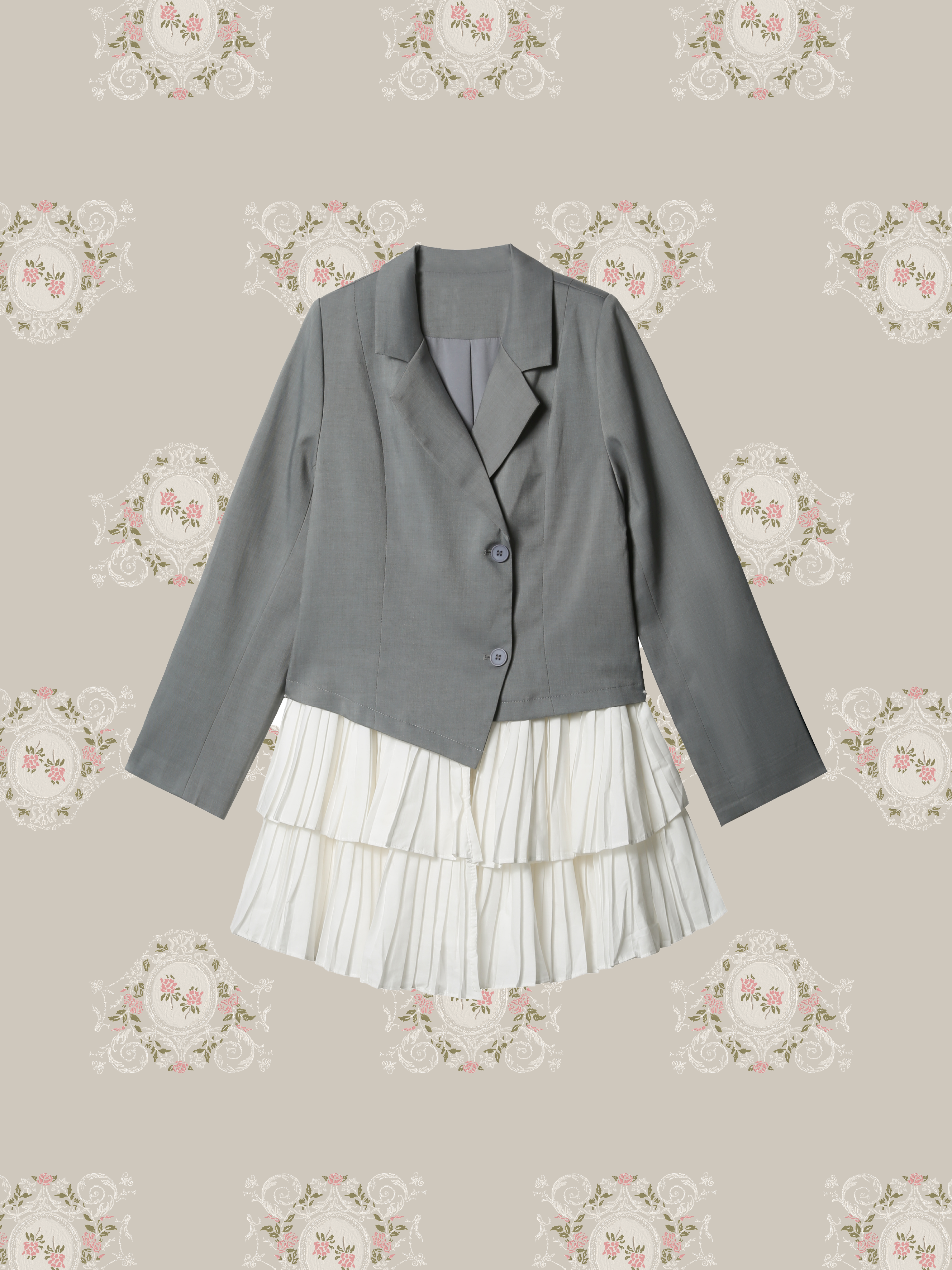 Frill Pleats Docking Jacket Dress/フリルプリーツドッキングジャケットドレス