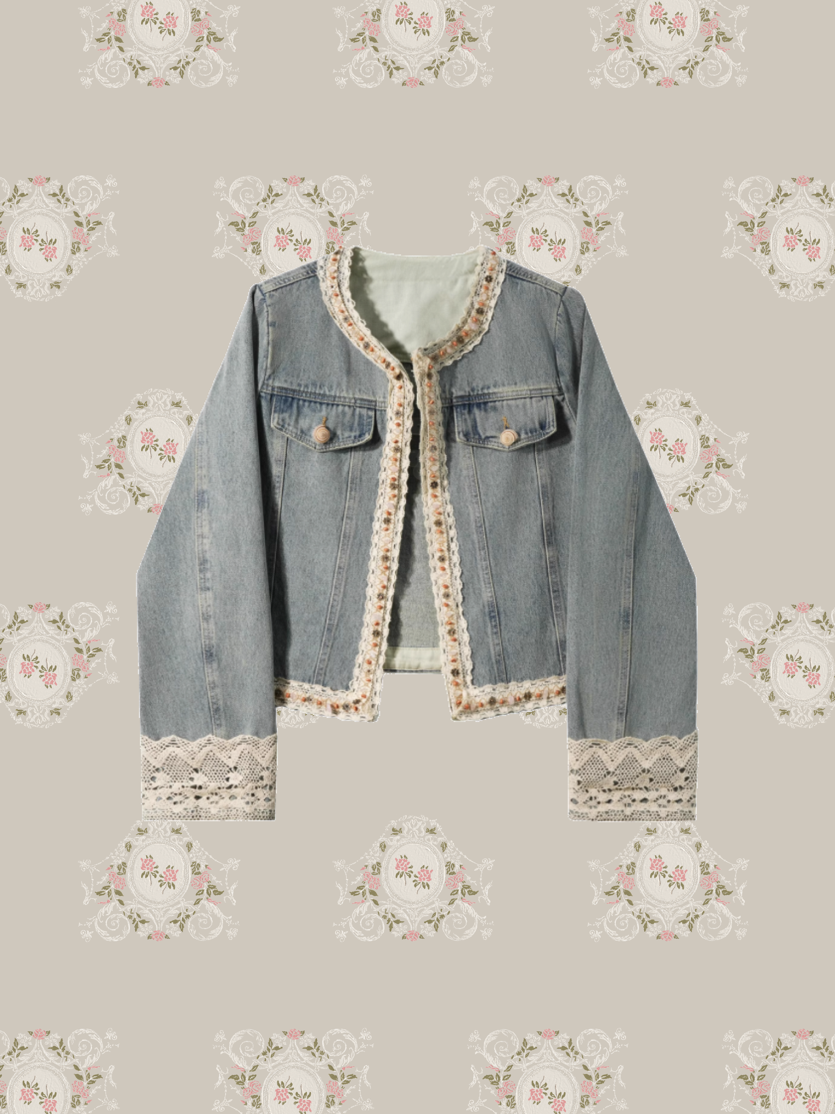 Romantic Beads Deco Denim Jacket/ロマンティックビーズデコデニムジャケット