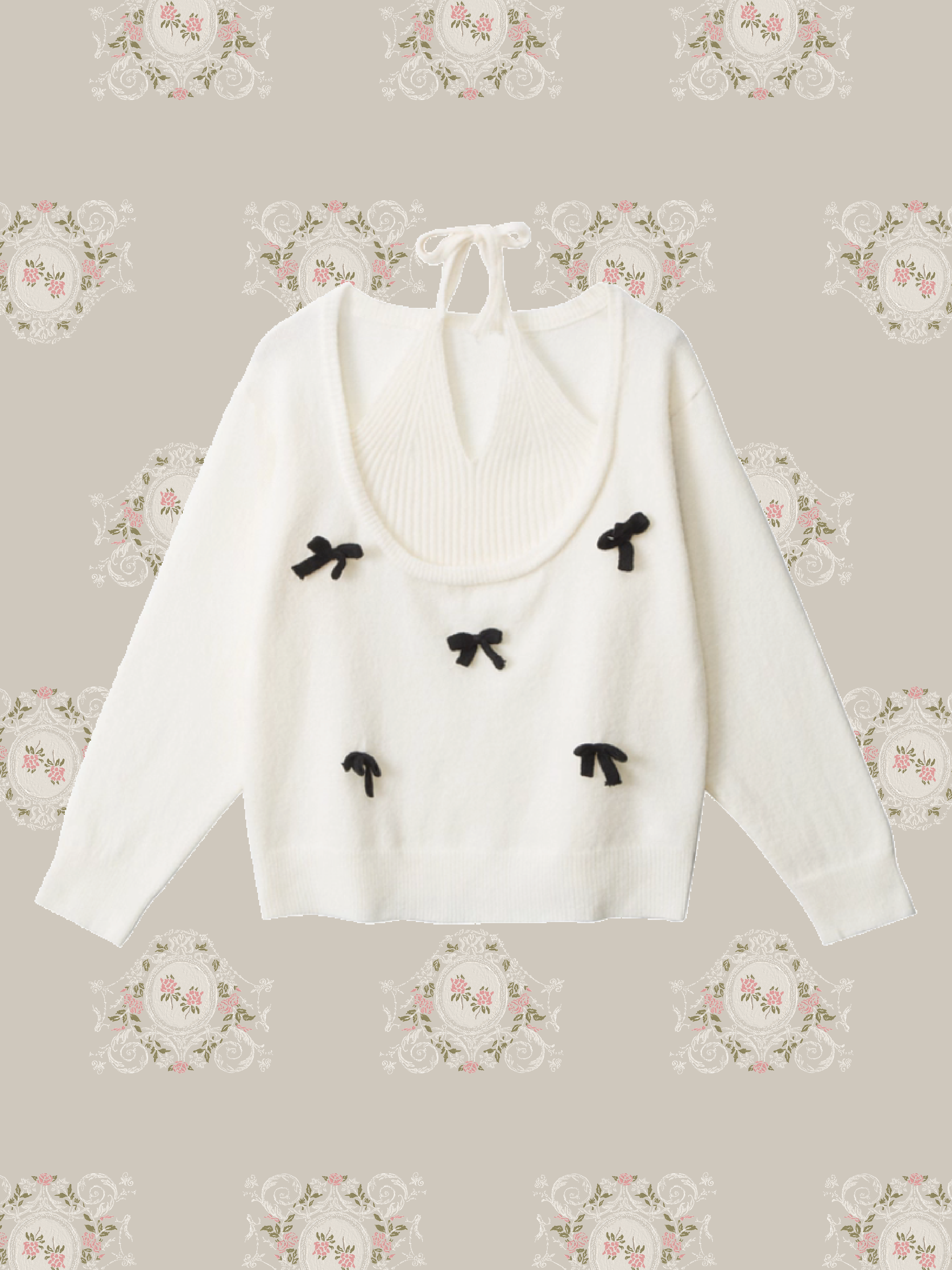 Halter Ribbon Deco Knit Top/ホルターリボンデコニットトップス