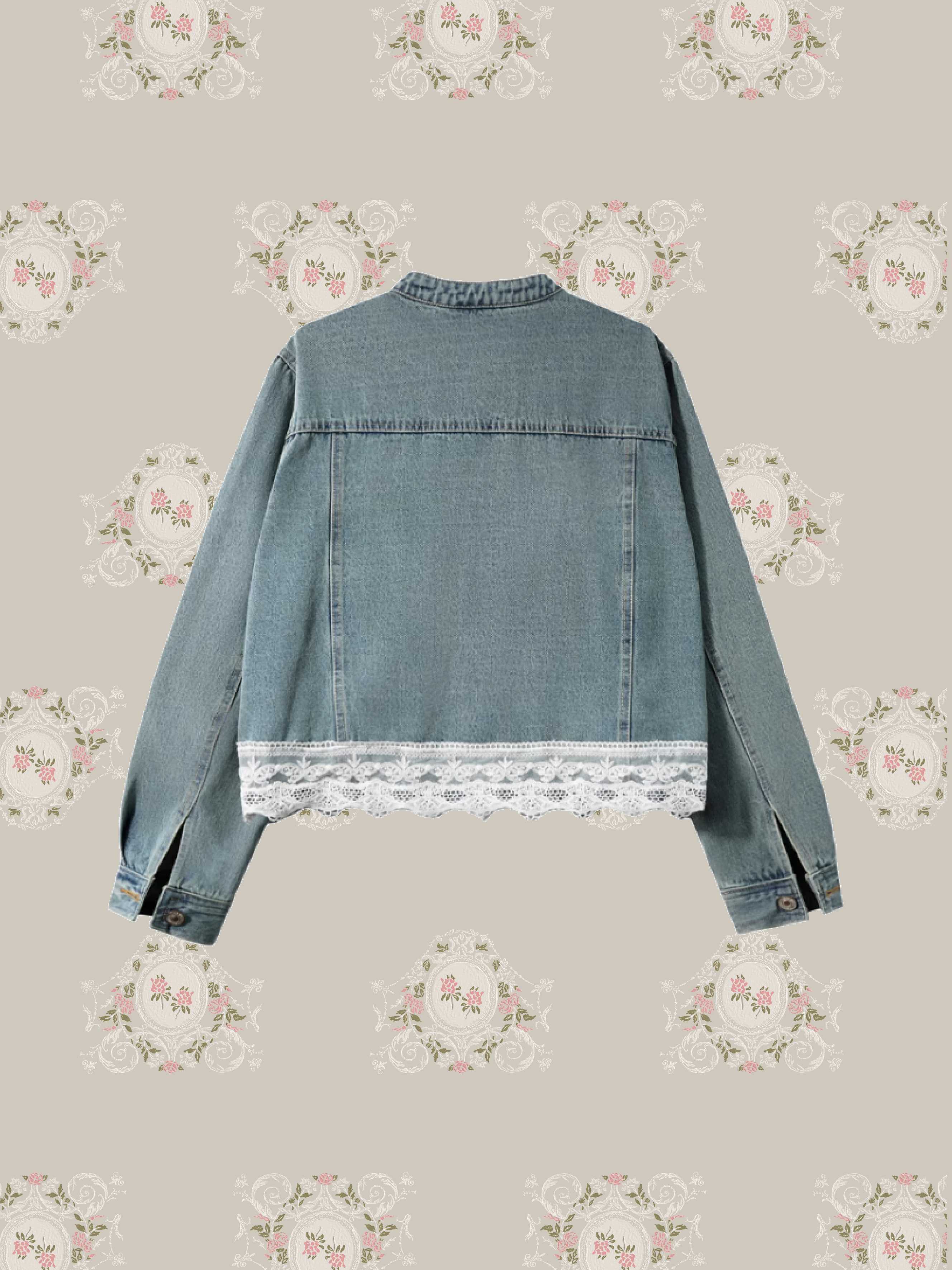 Cropped Lace Docking Denim Jacket/クロップドレースドッキングデニムジャケット