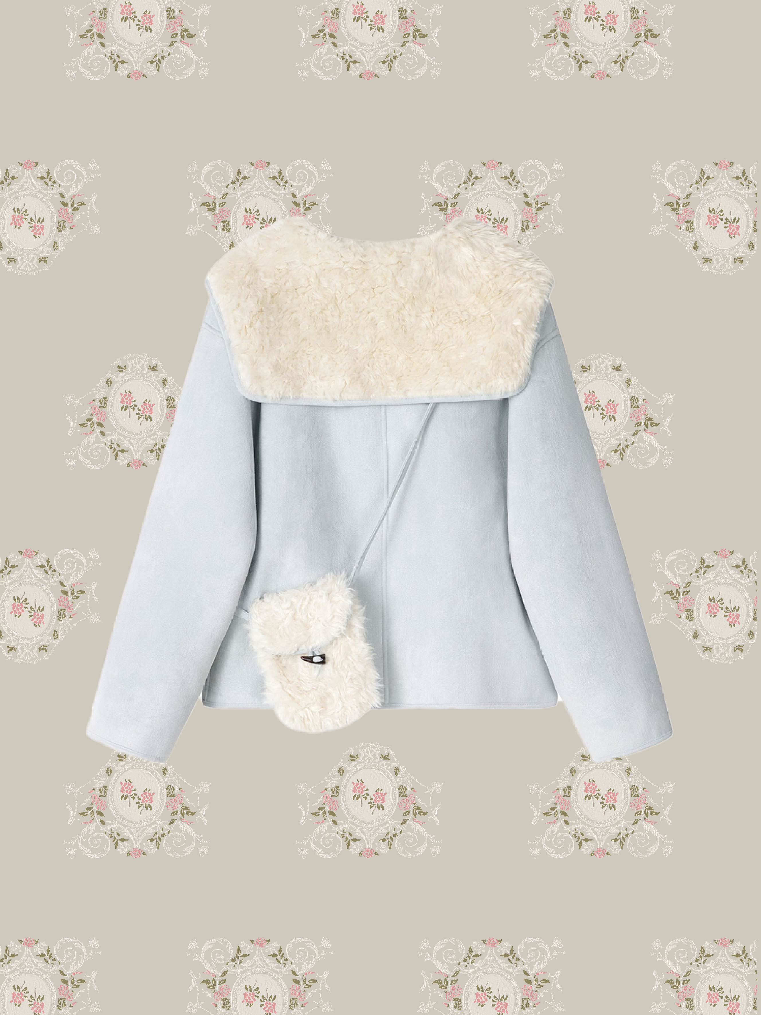 Sailor Collar Faux Fur Coat With Bag/バッグ付きセーラーカラーフェイクファーコート