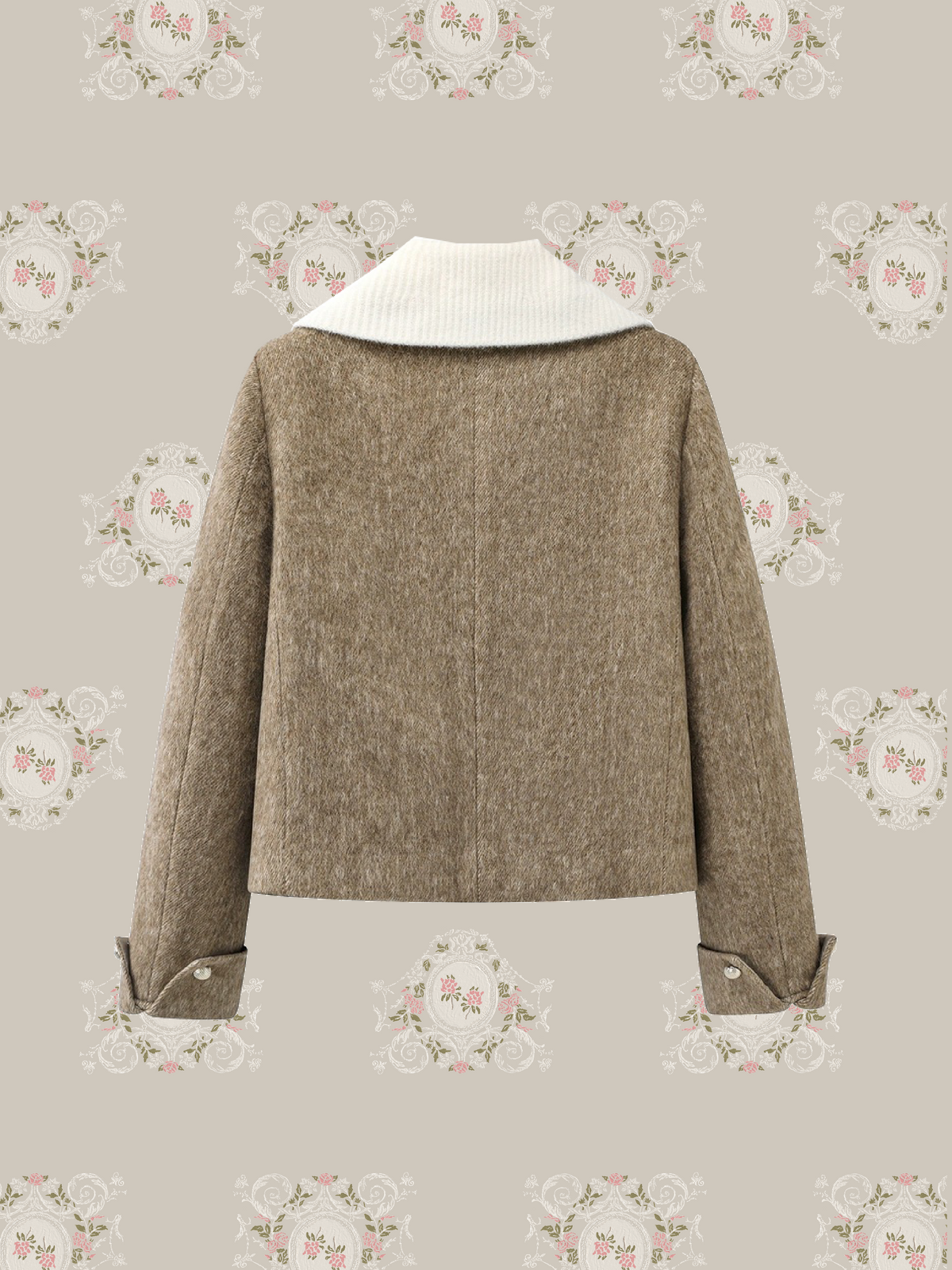 Contrast Knit Collar Cropped Woolly Coat/配色ニット襟クロップド丈ウールコート