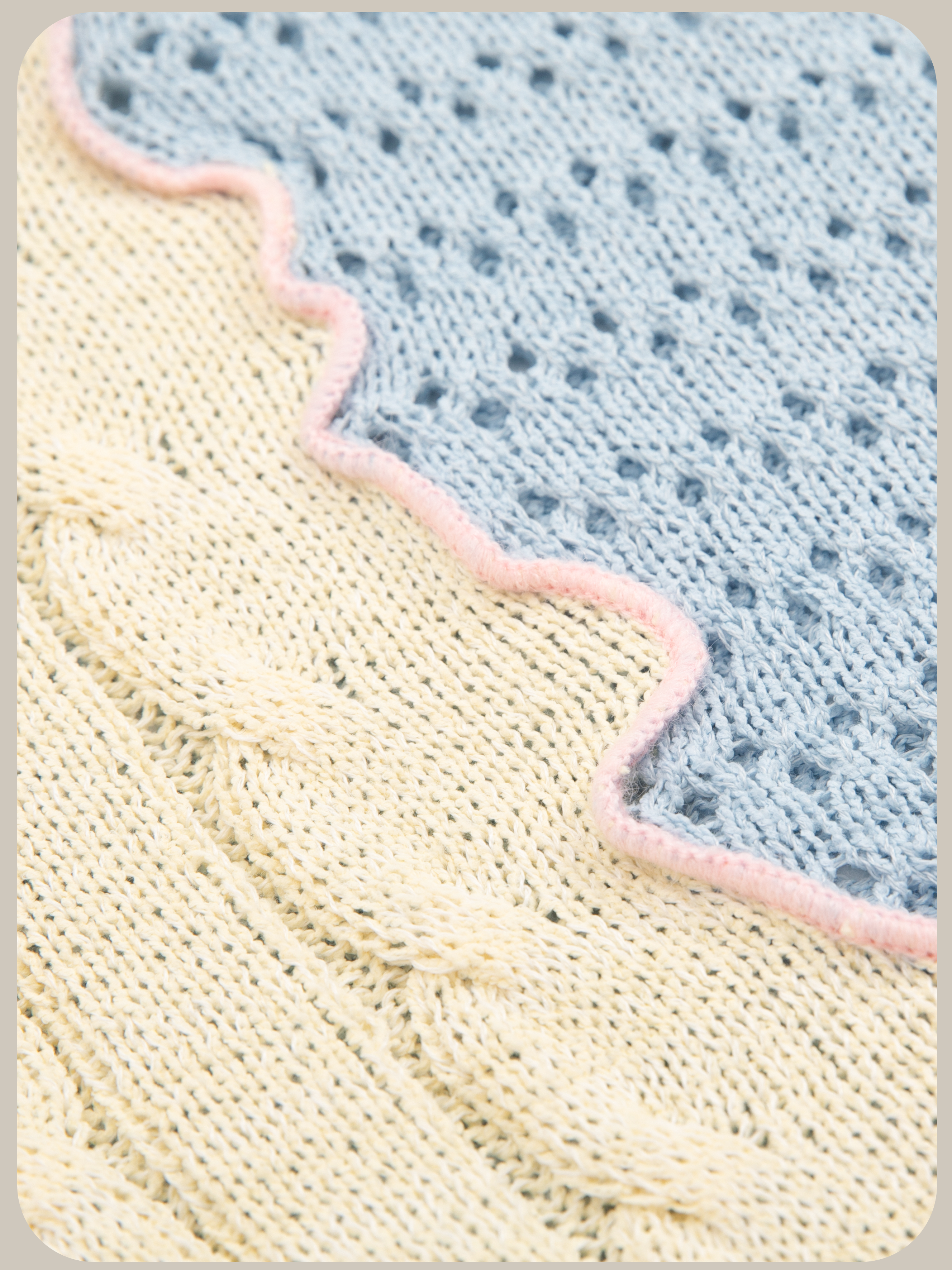 Contrast Color Wave Docking Summer Knit/コントラストウェーブドッキングサマーニット