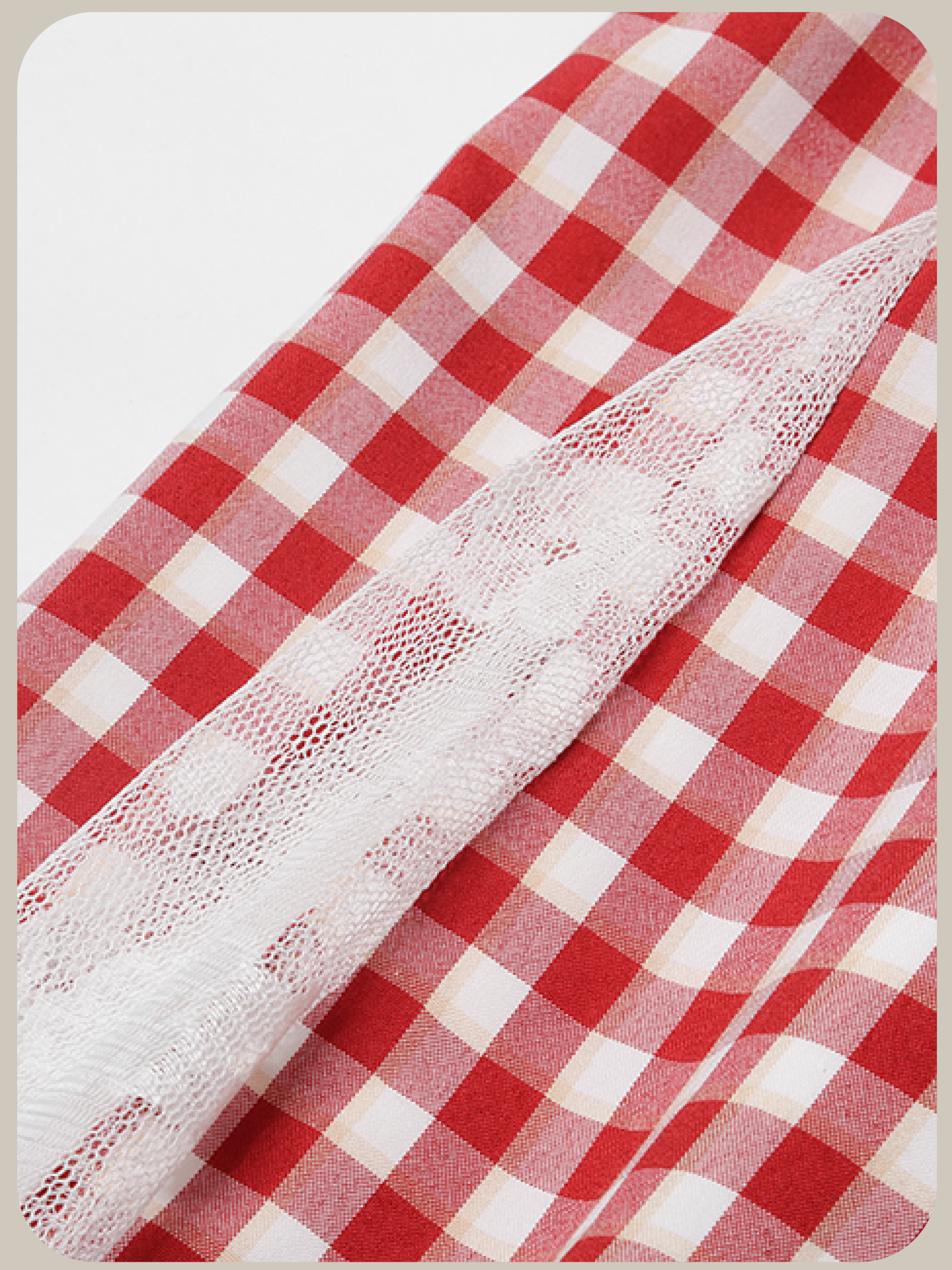 Lace Stitching Red Check Cami Dress/レースステッチレッドチェックキャミワンピース