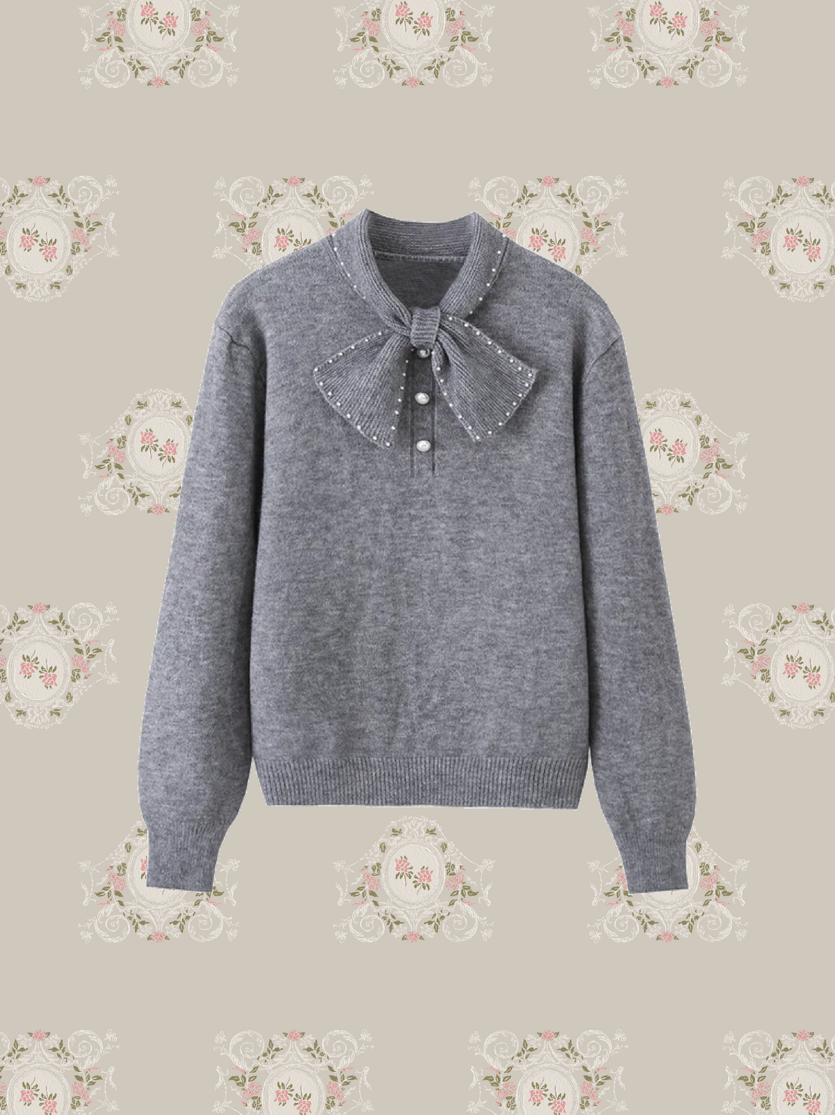 Pearl Bow Tie Collar Sweater/パール付きボウタイカラーセーター