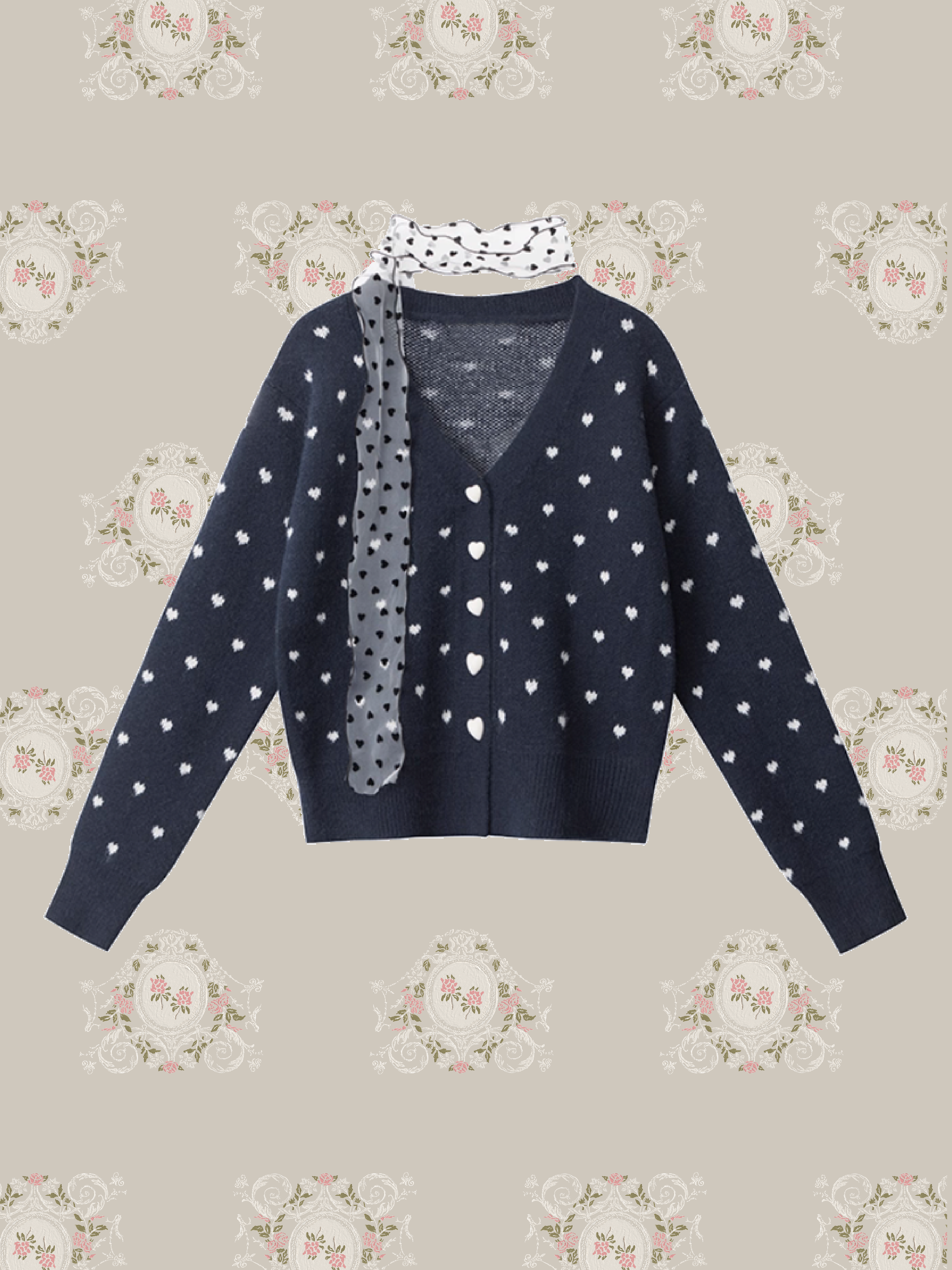 Heart Embroidery Cardigan/リボン付きハート刺繍カーディガン