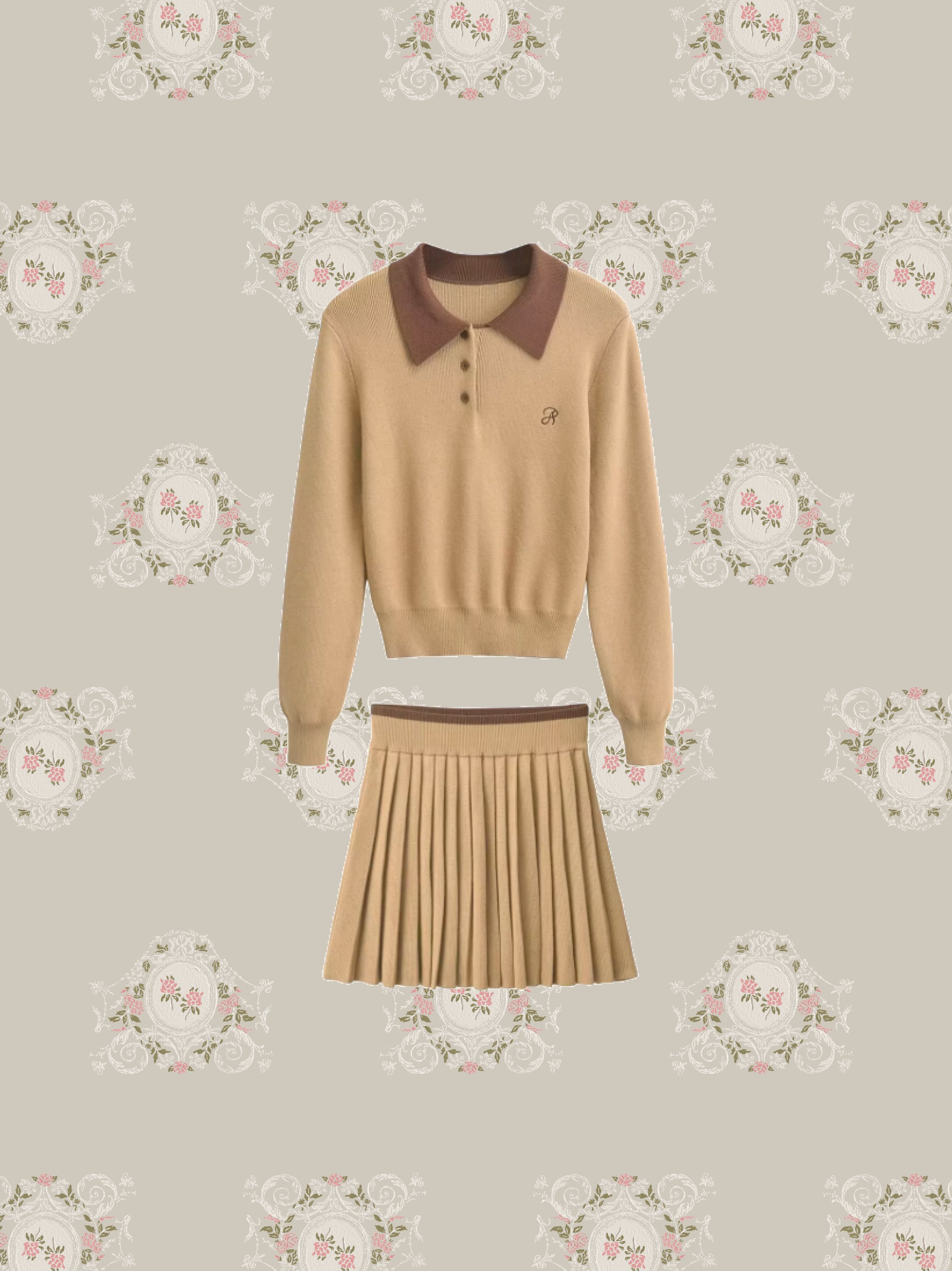 Preppy Knit Pleats Skirt Set Up/プレッピーニットプリーツスカートセットアップ