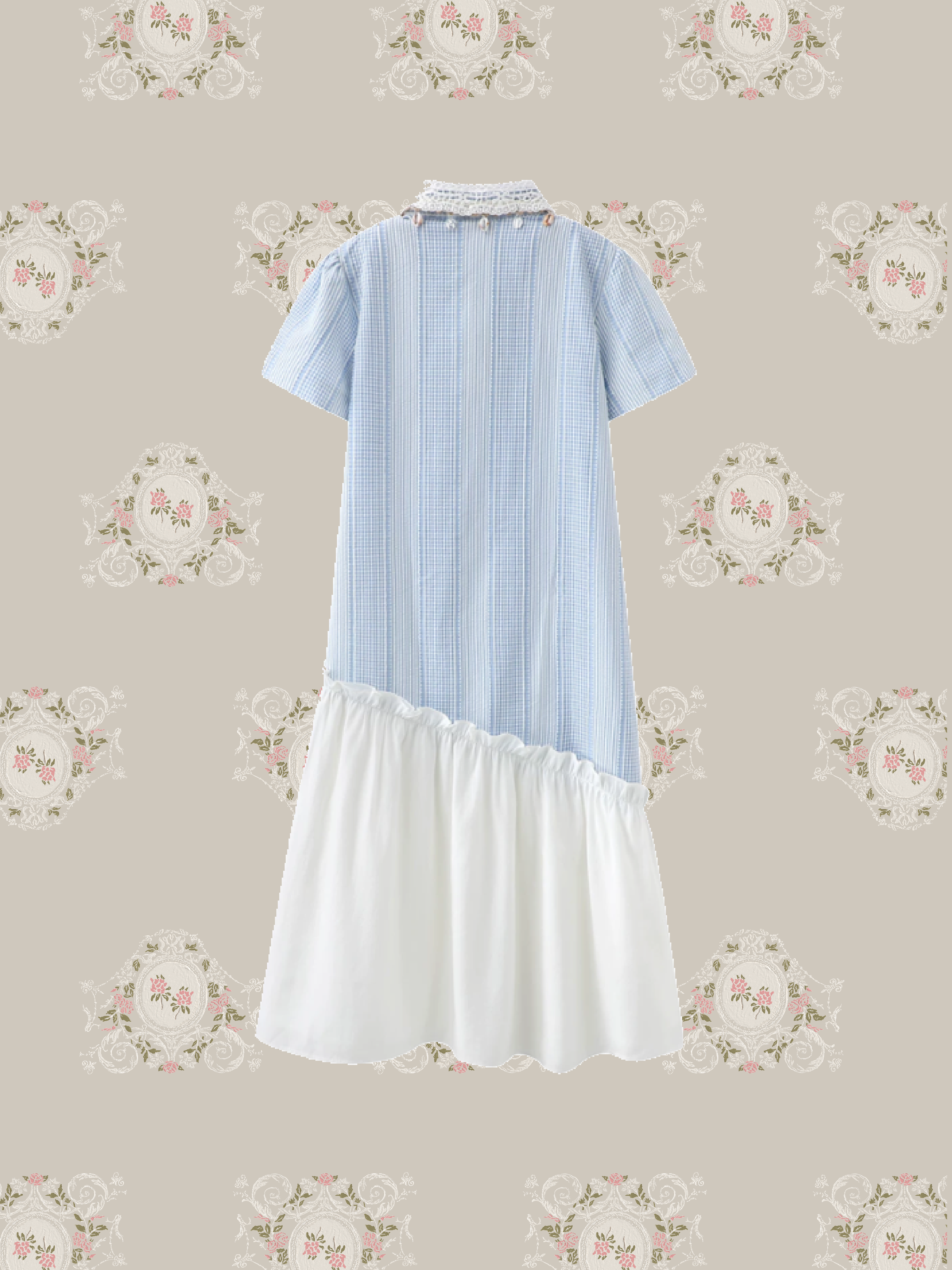 Lace Collar Asymmetry Docking Shirt Dress/レース襟アシンメトリードッキングシャツドレス