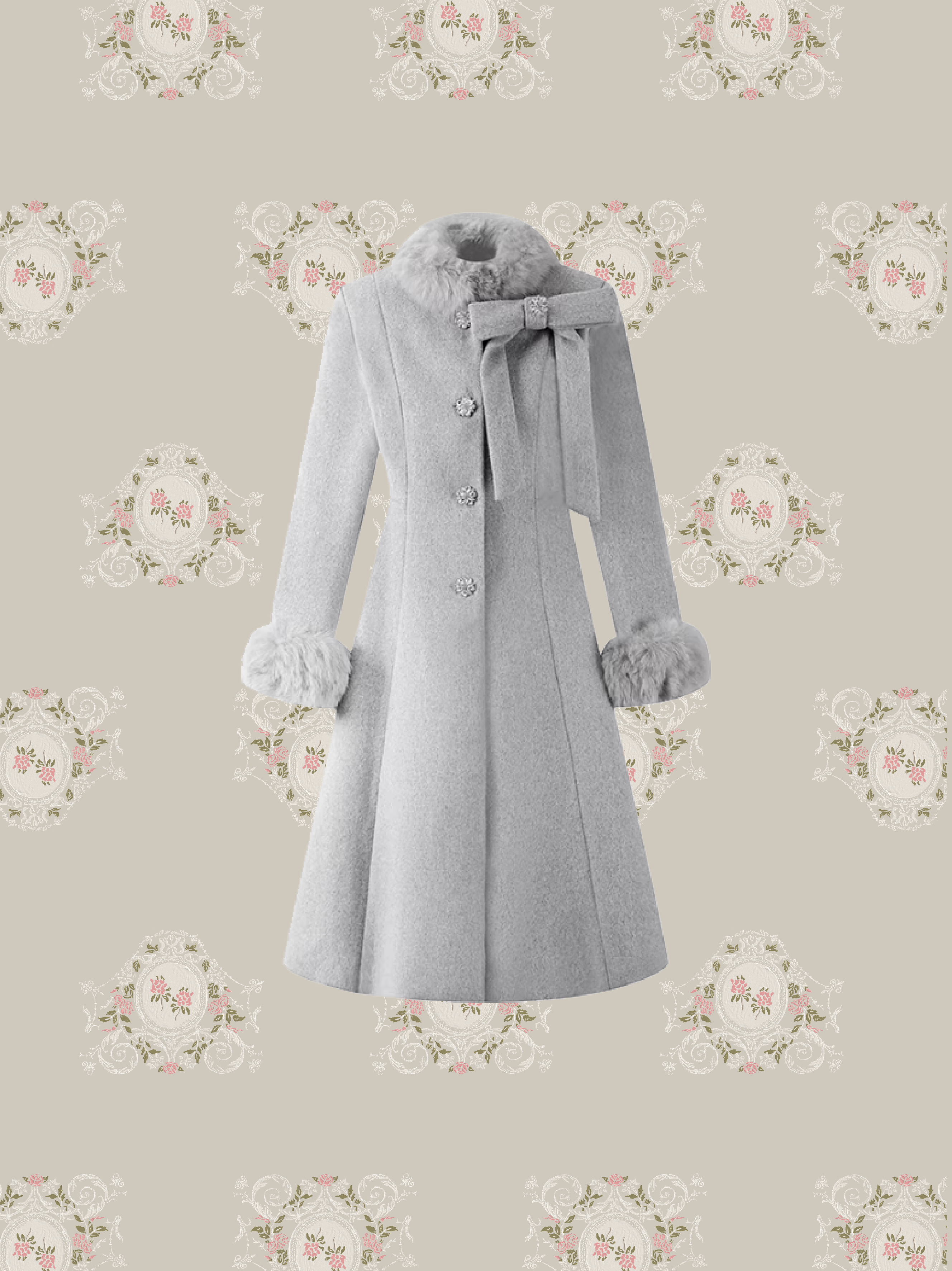 Princess Fur Collar Waisted Long Coat/プリンセスファーカラーウエストロングコート