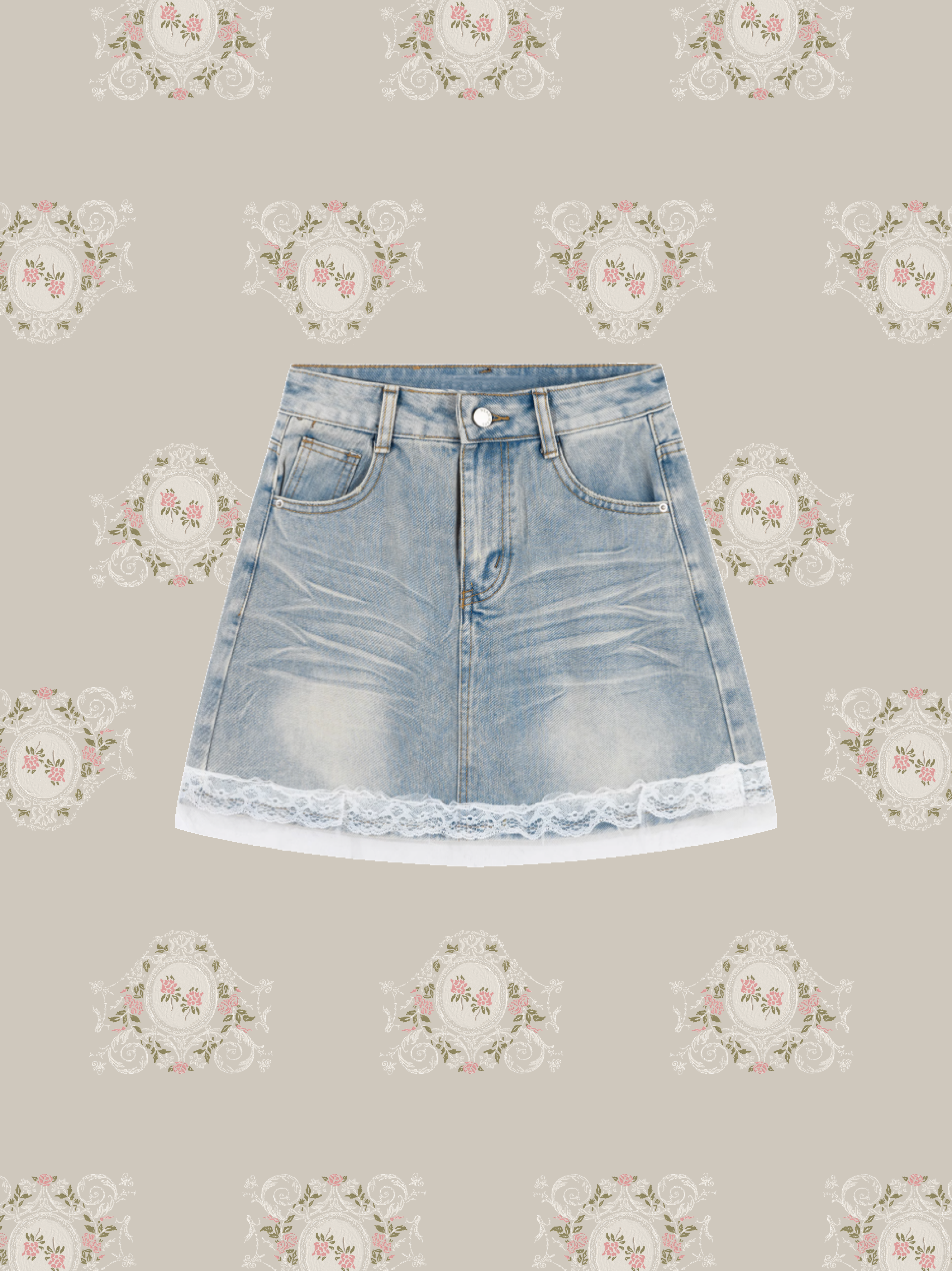 Lace Piping Denim Skirt/レースパイピングデニムスカート