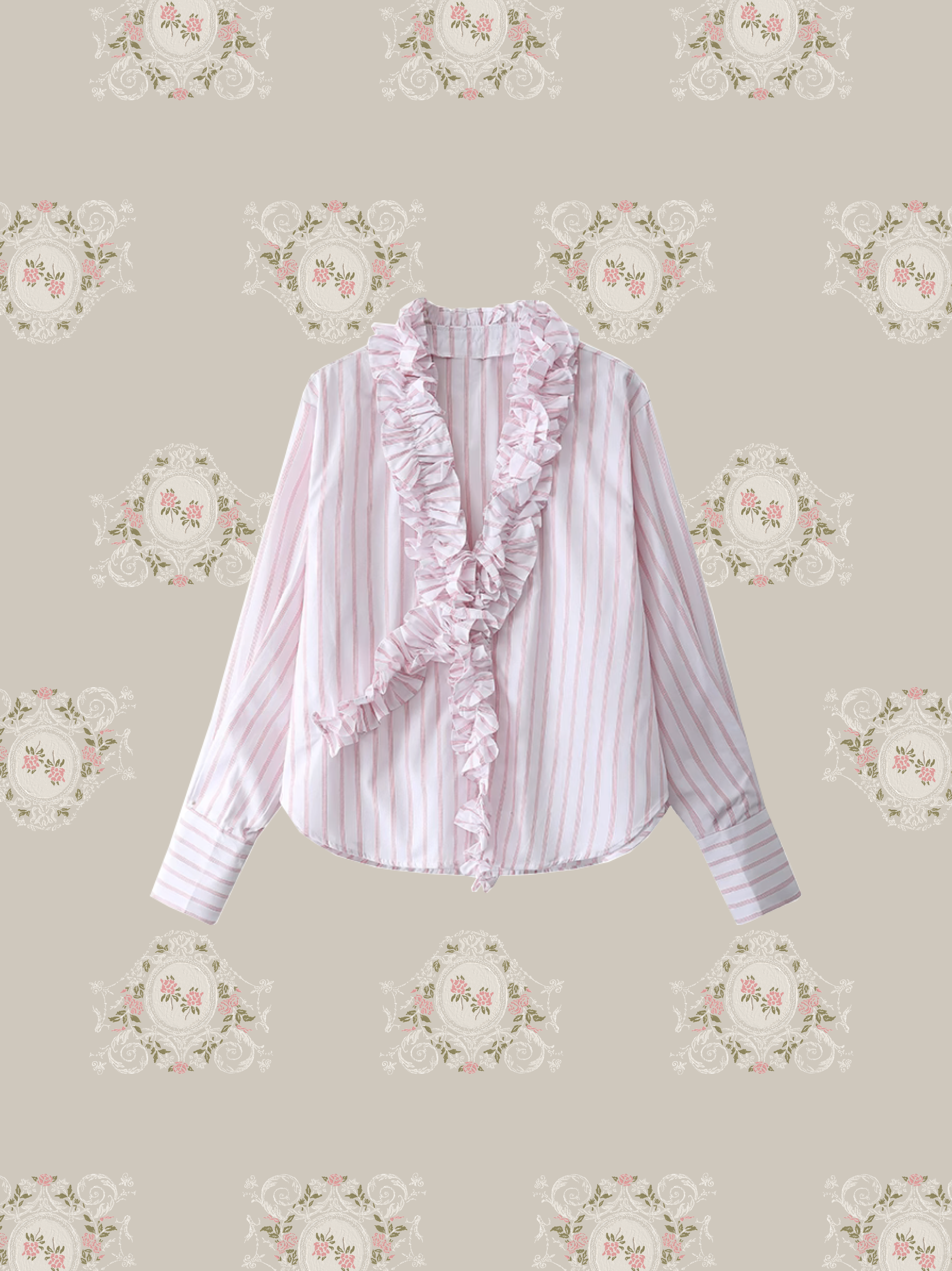 Ruffle Deco French Pink Shirt/ラッフルデコフレンチピンクシャツ