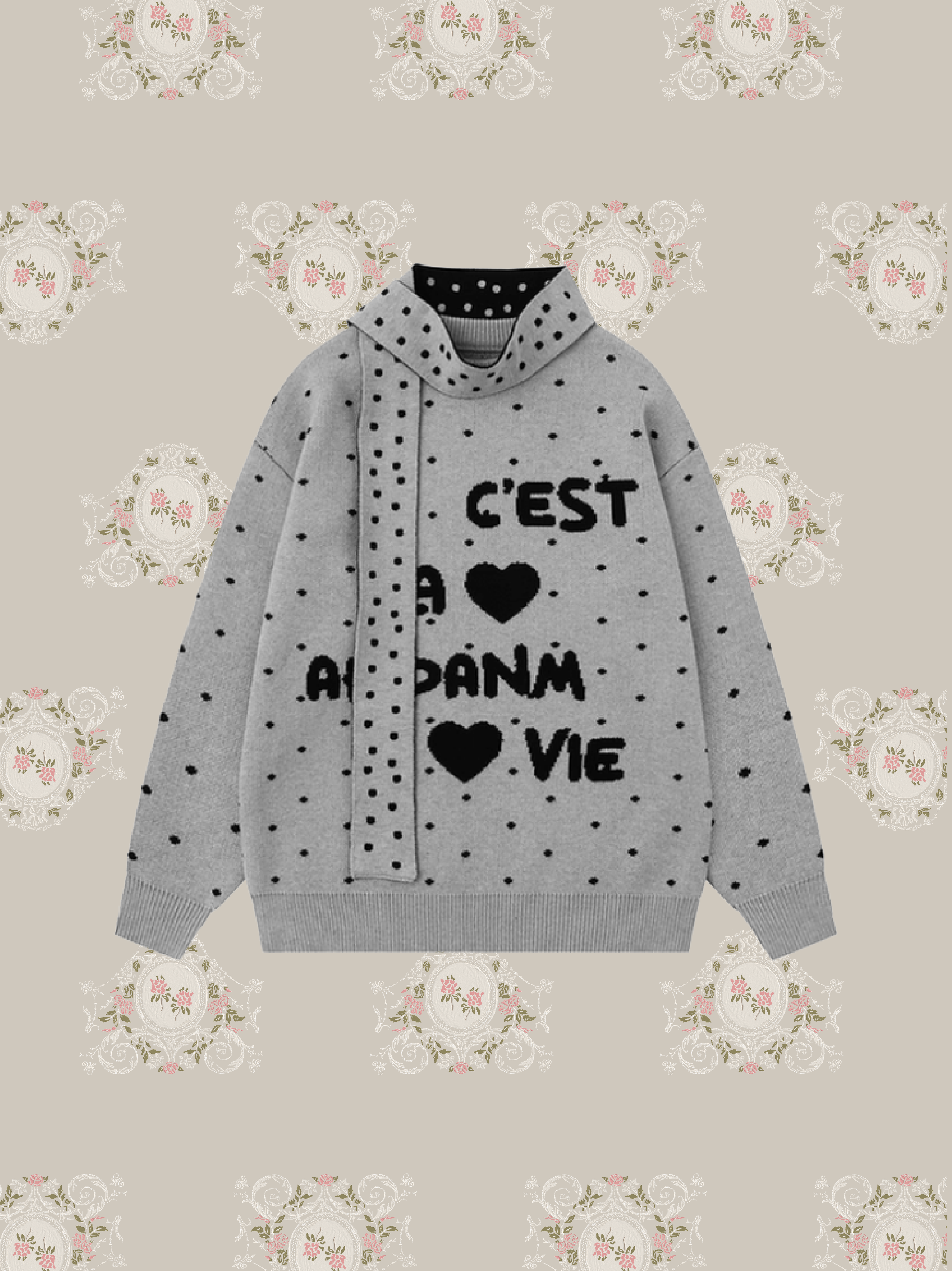 Vintage Embroidery Scarf Sweater/ヴィンテージ刺繍スカーフセーター