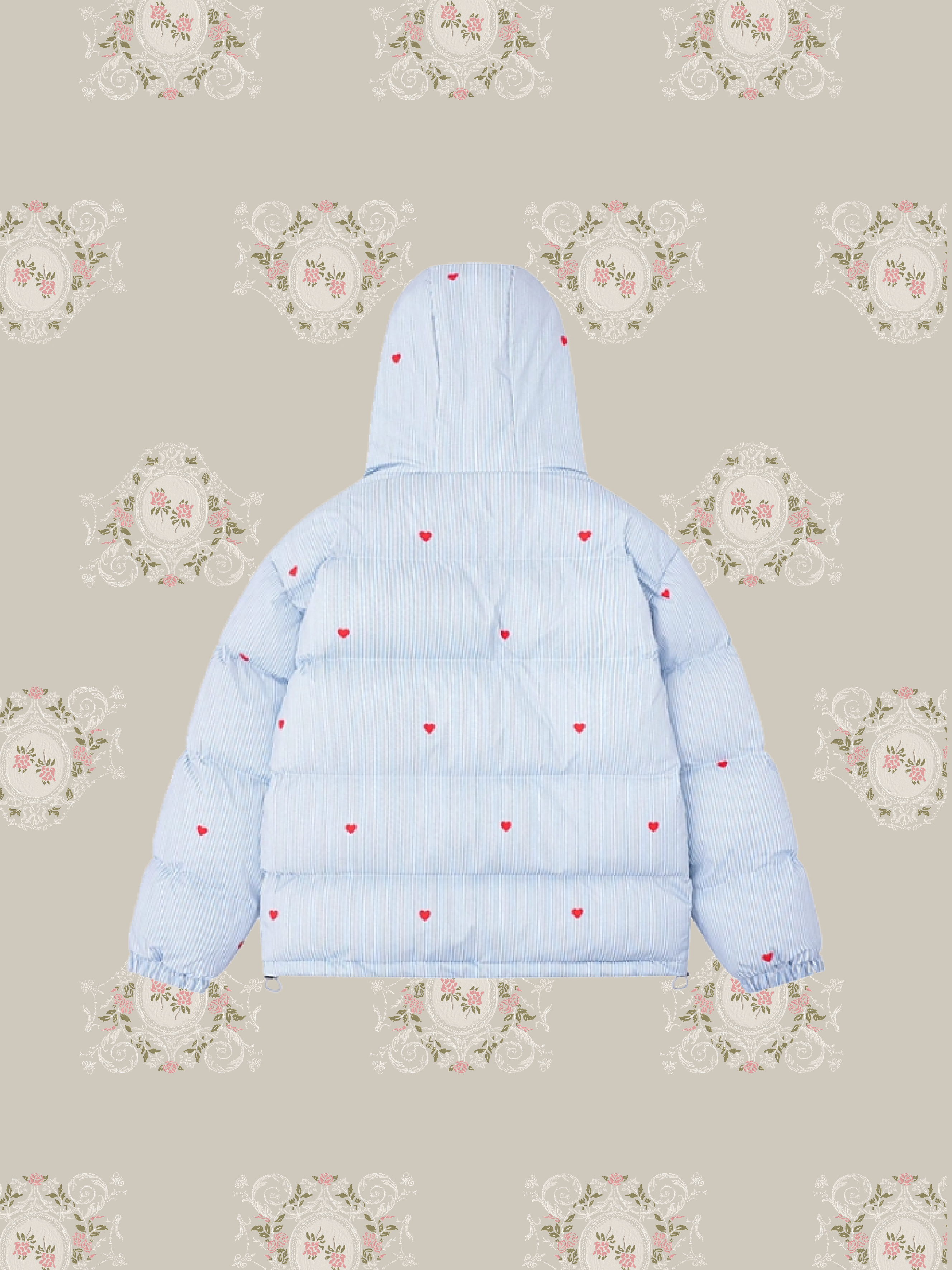 Heart Design Baby Blue Stripe Down Jacket/ハートデザインベビーブルーストライプダウンジャケット