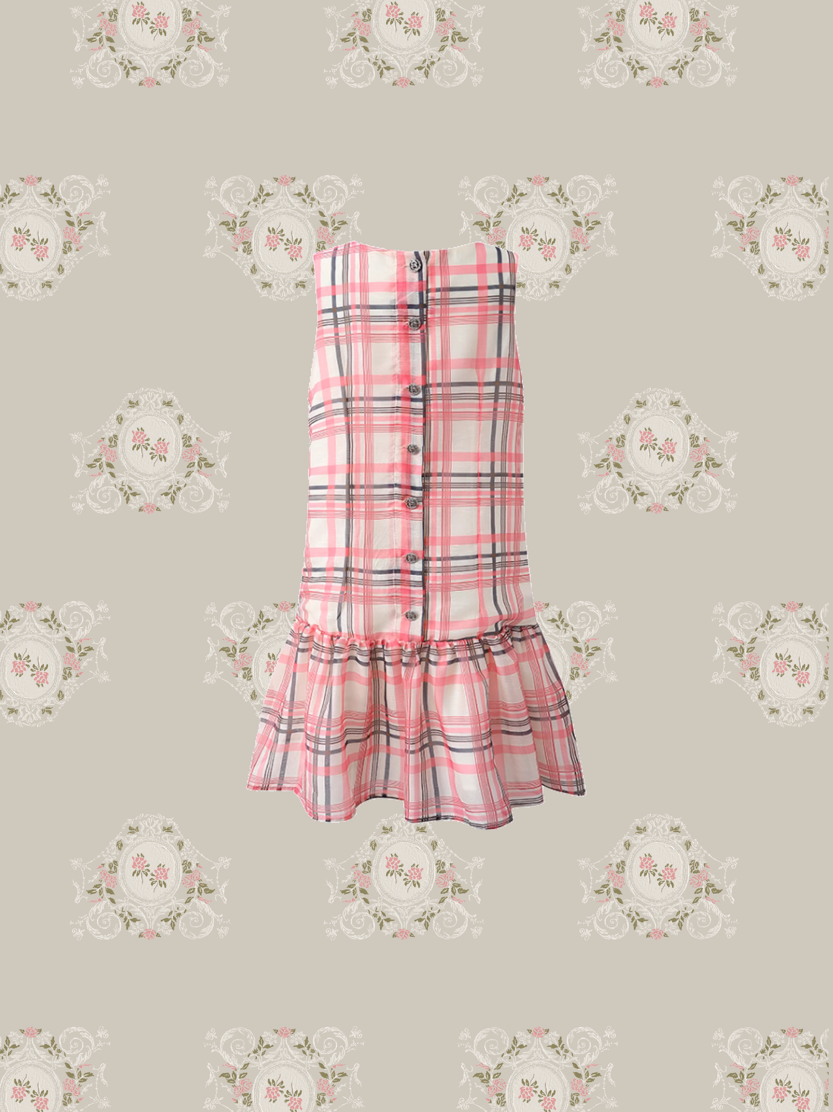 Back Button Pink Vest Dress/バックボタンピンクベストドレス