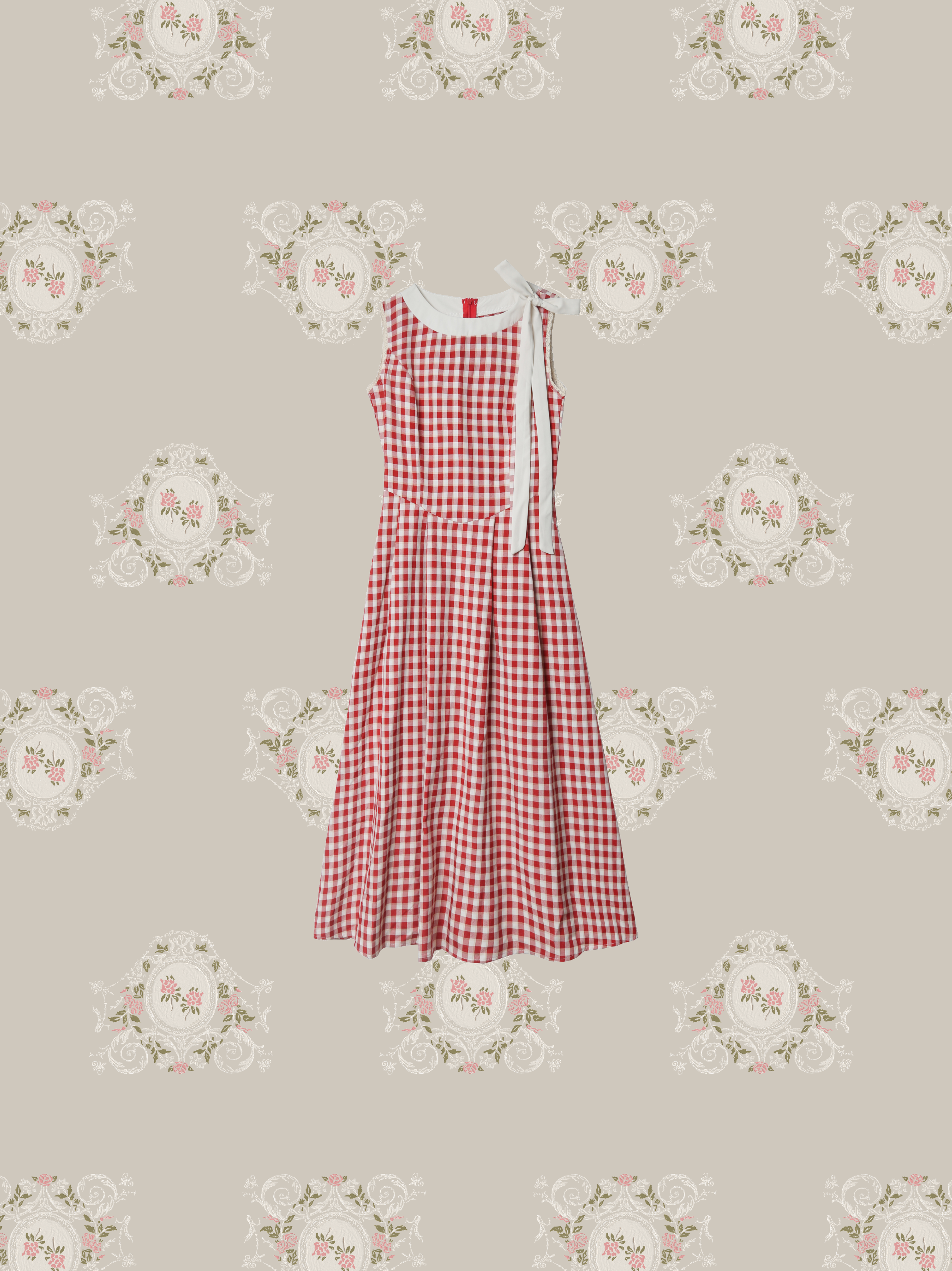 Shoulder Ribbon Red Check One Piece/ショルダーリボンレッドチェックワンピース