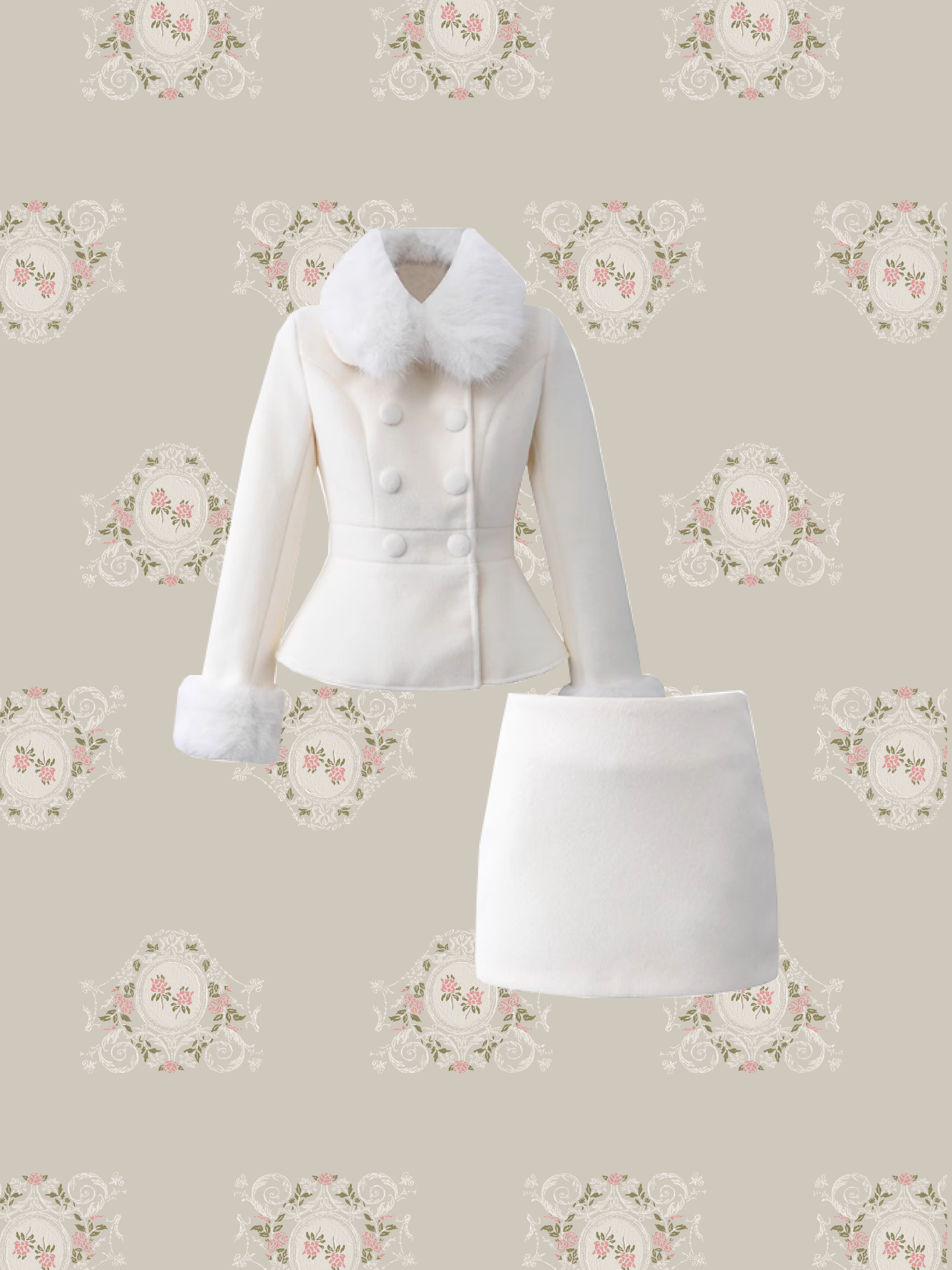 Double Button Fur Collar Set Up/ダブルボタンファーカラーセットアップ