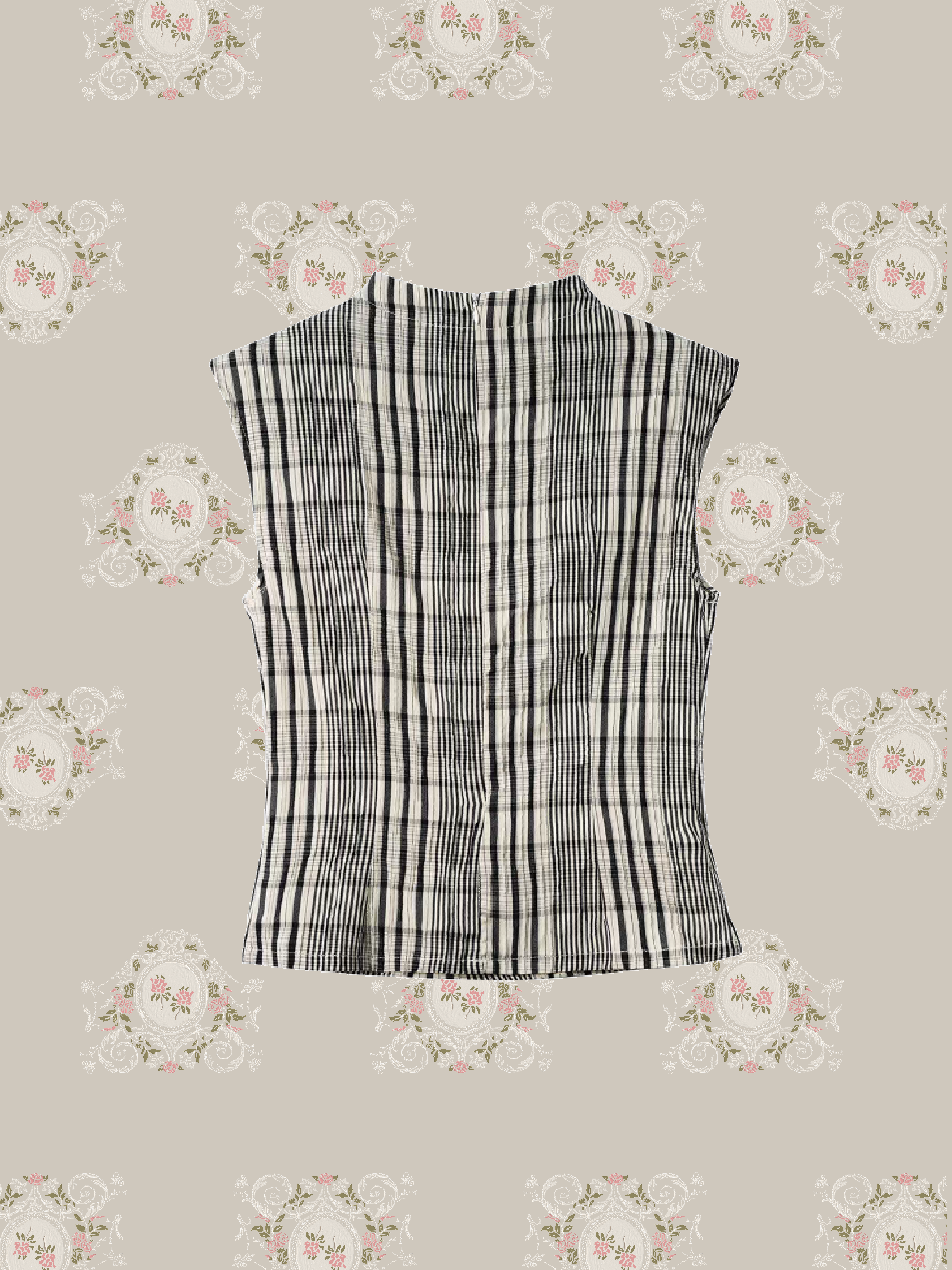 Plaid Rose Detail Sleeveless Top/ローズディテール付きチェック柄ノースリーブトップス