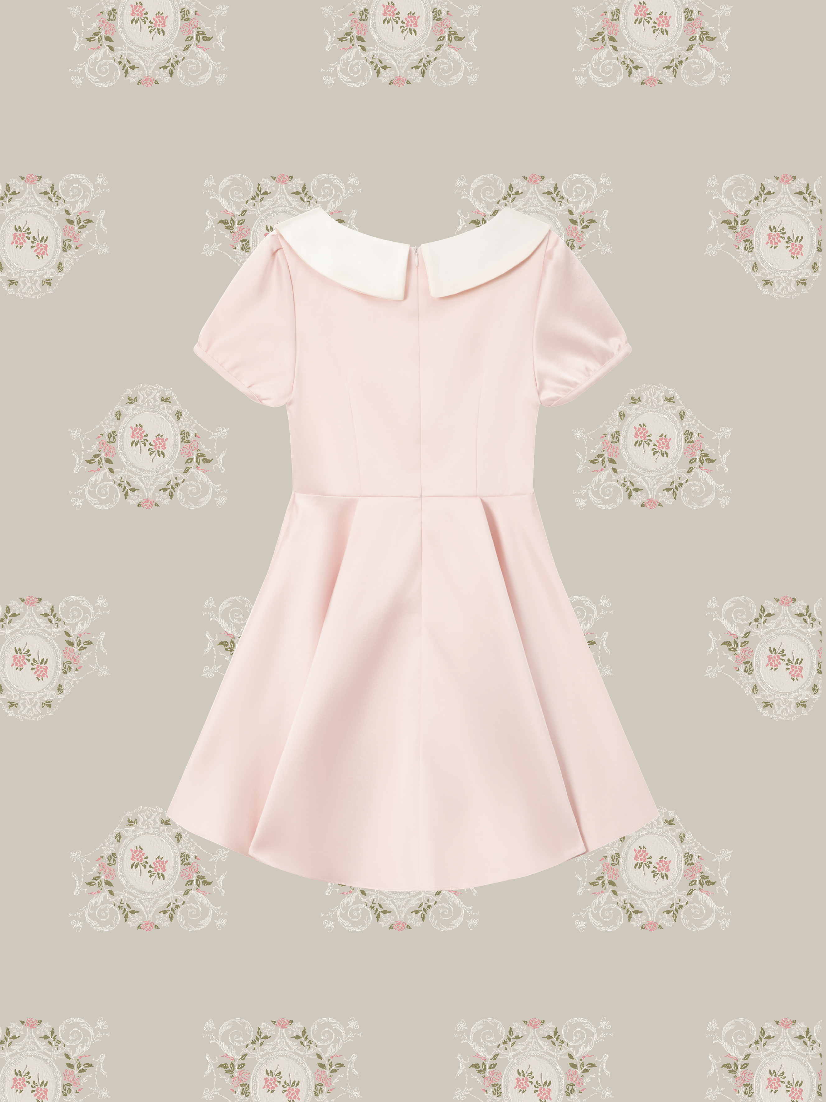 Elegant Collar Waisted Satin Midi Dress/エレガント襟付きウエストシェイプサテンミディ丈ドレス