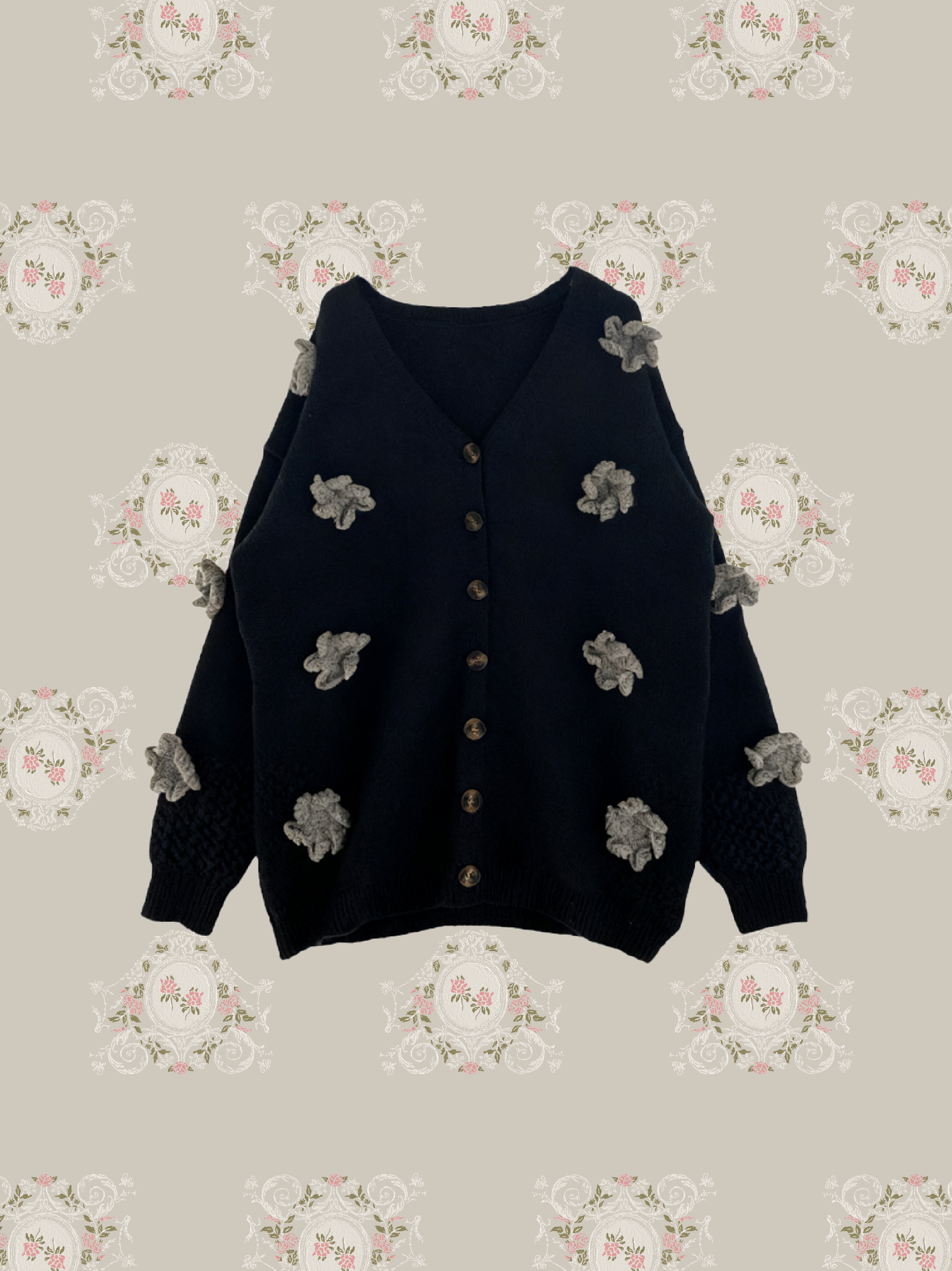Hand Made Knitting Flower Sweater/ハンドメイド編み物フラワーセーター