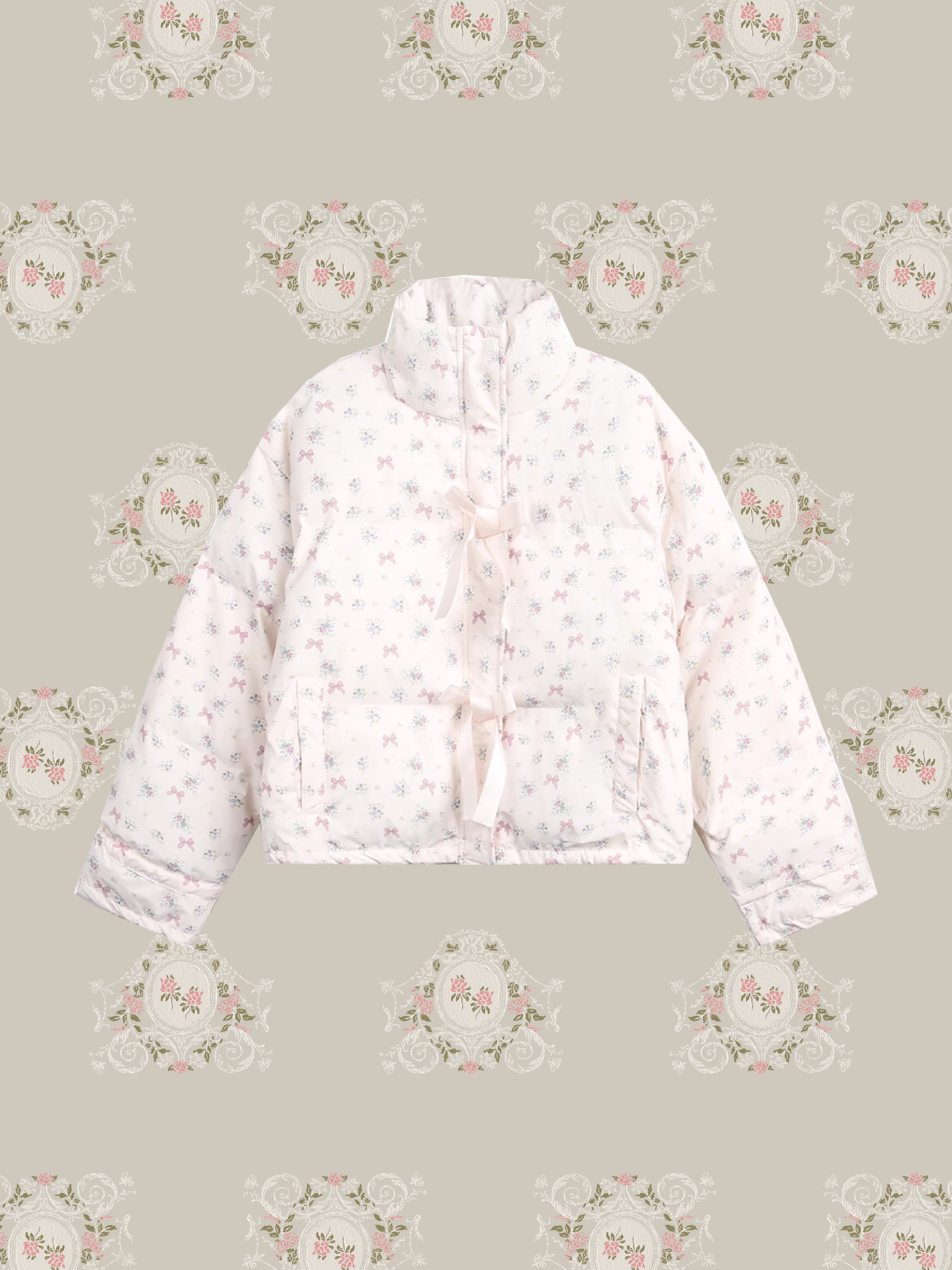 Sweet Flroal Ribbon Motif Down Jacket/スイートフローラルリボンモチーフダウンジャケット