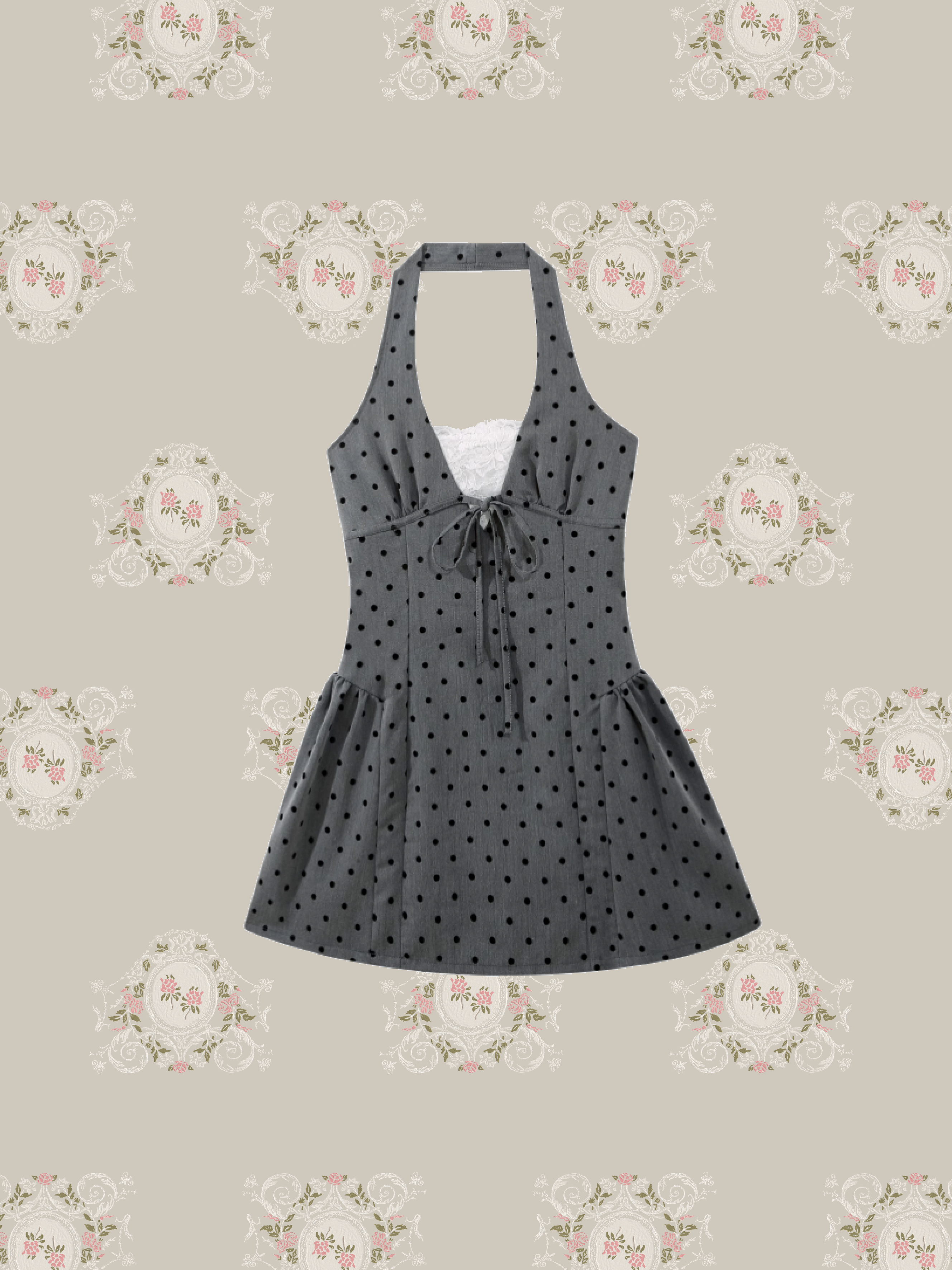 Romantic Halter Dots Dress/ロマンティックホルターネックドット柄ドレス