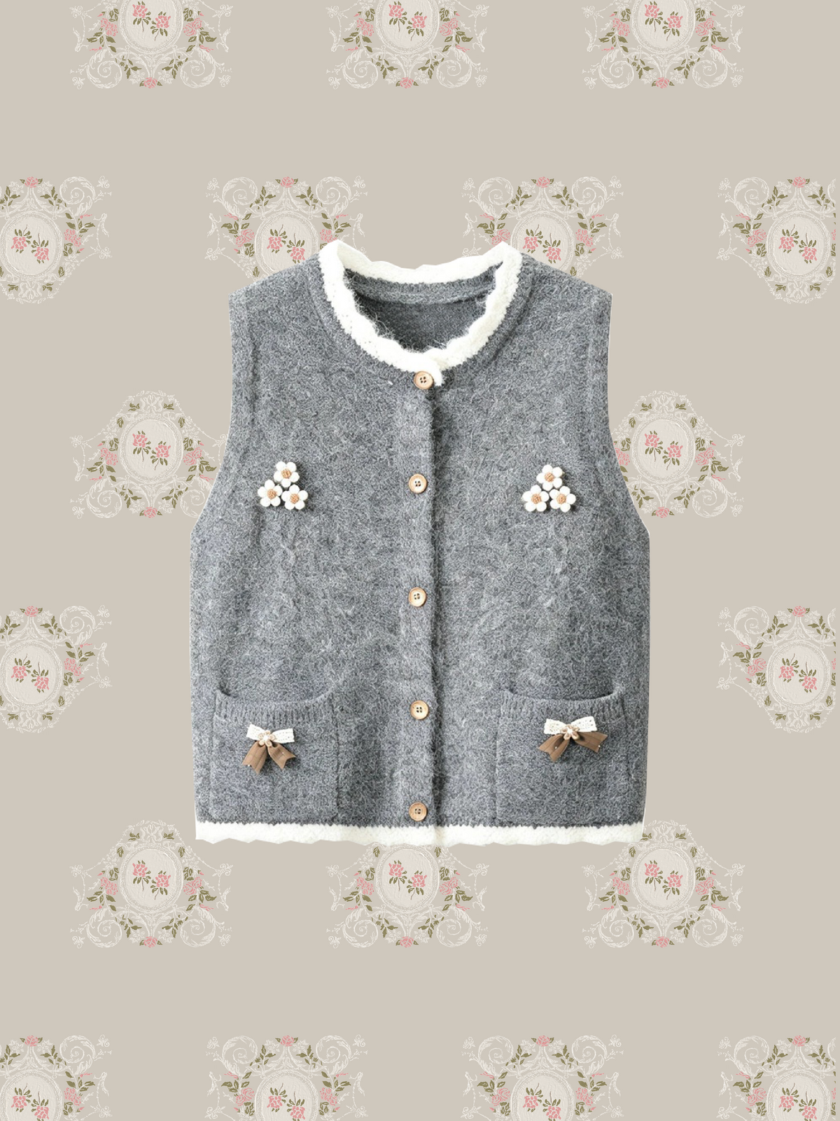 Delicate Trim Soft Floral Knit Vest/トリム付きソフトフローラルニットベスト