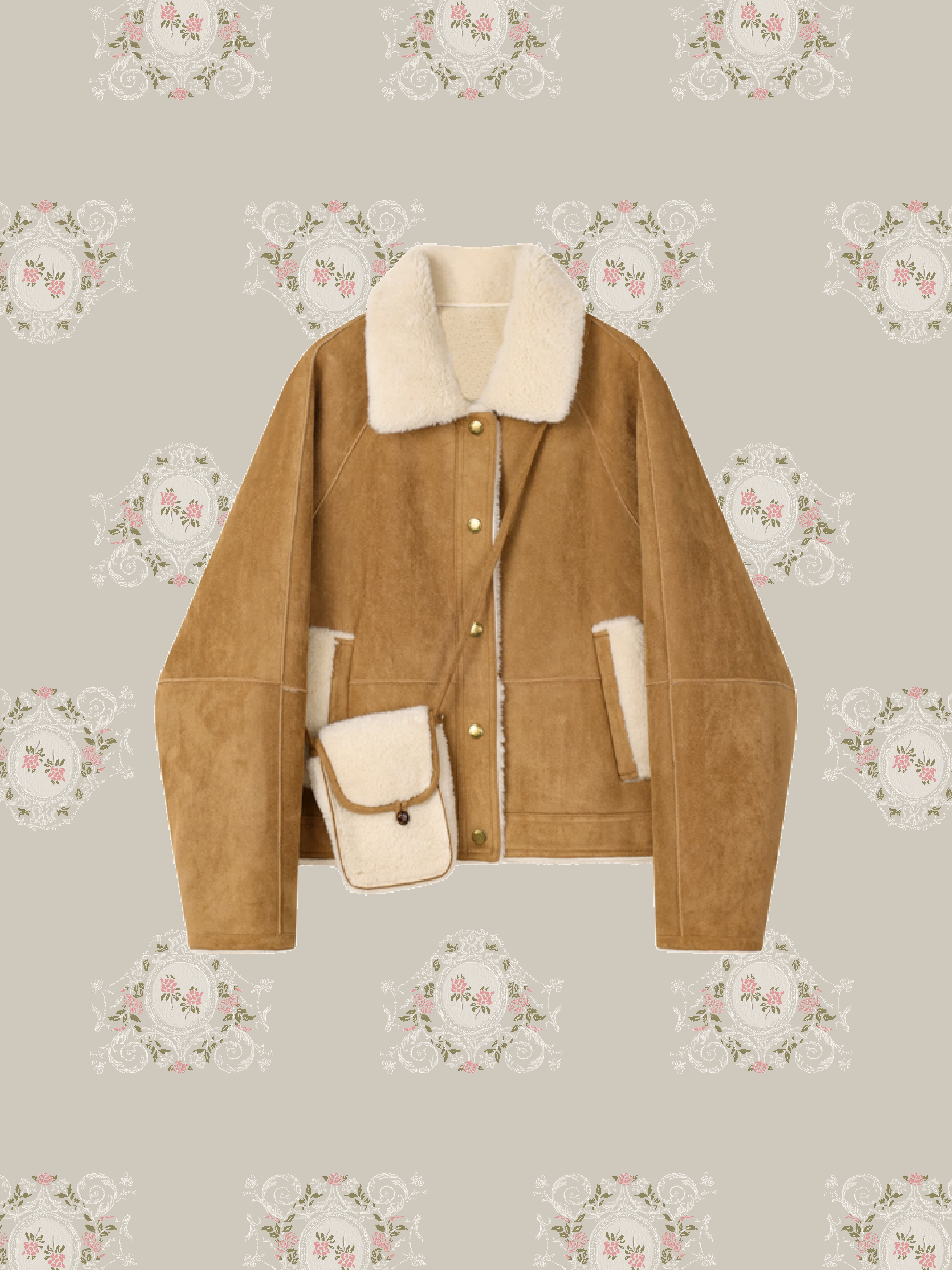 Cropped Mouton Jacket With Mini Bag/ミニバッグ付きクロップドムートンジャケット