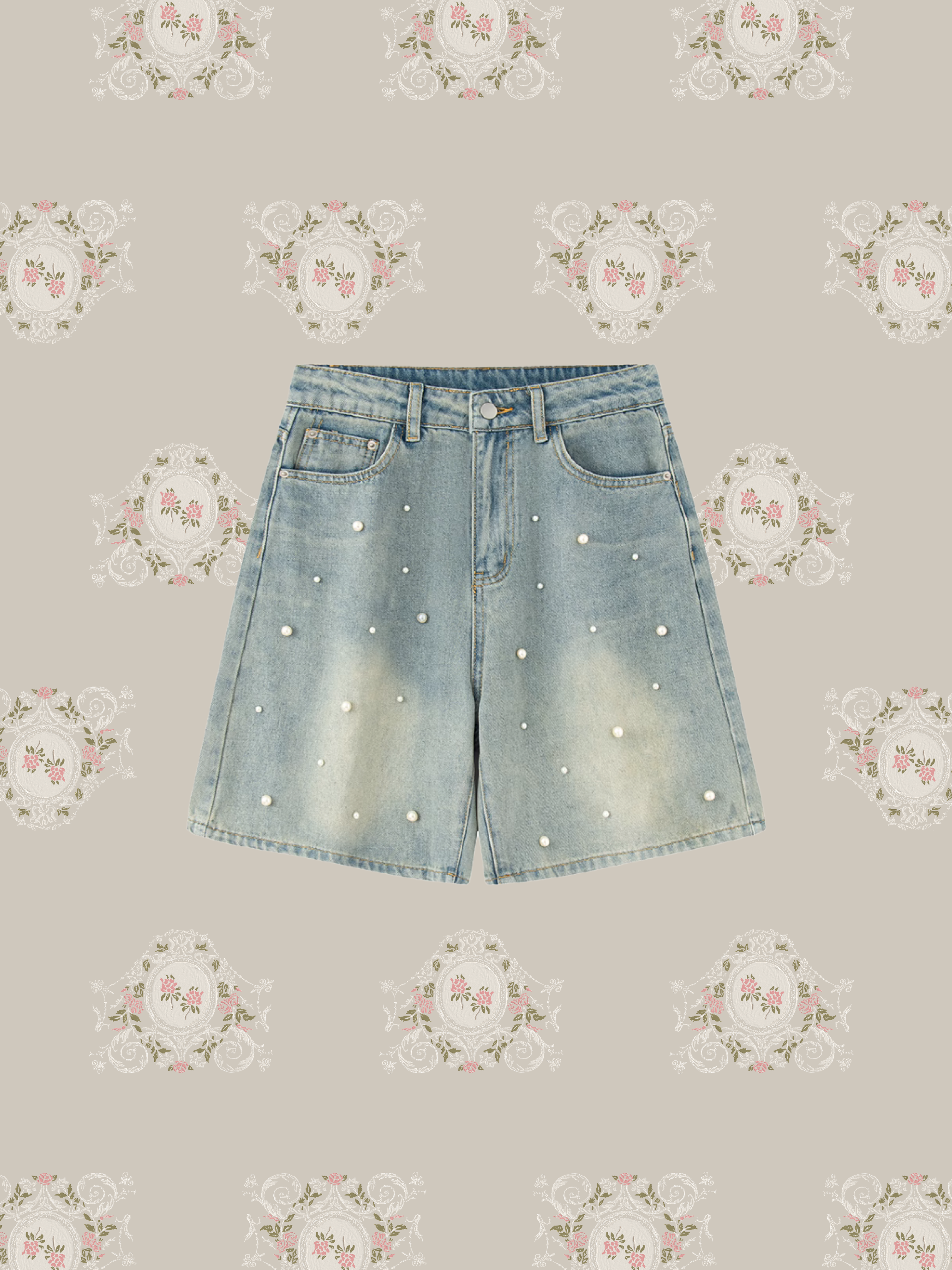Pearl Deco Denim Short Pants/パールデコデニムショートパンツ