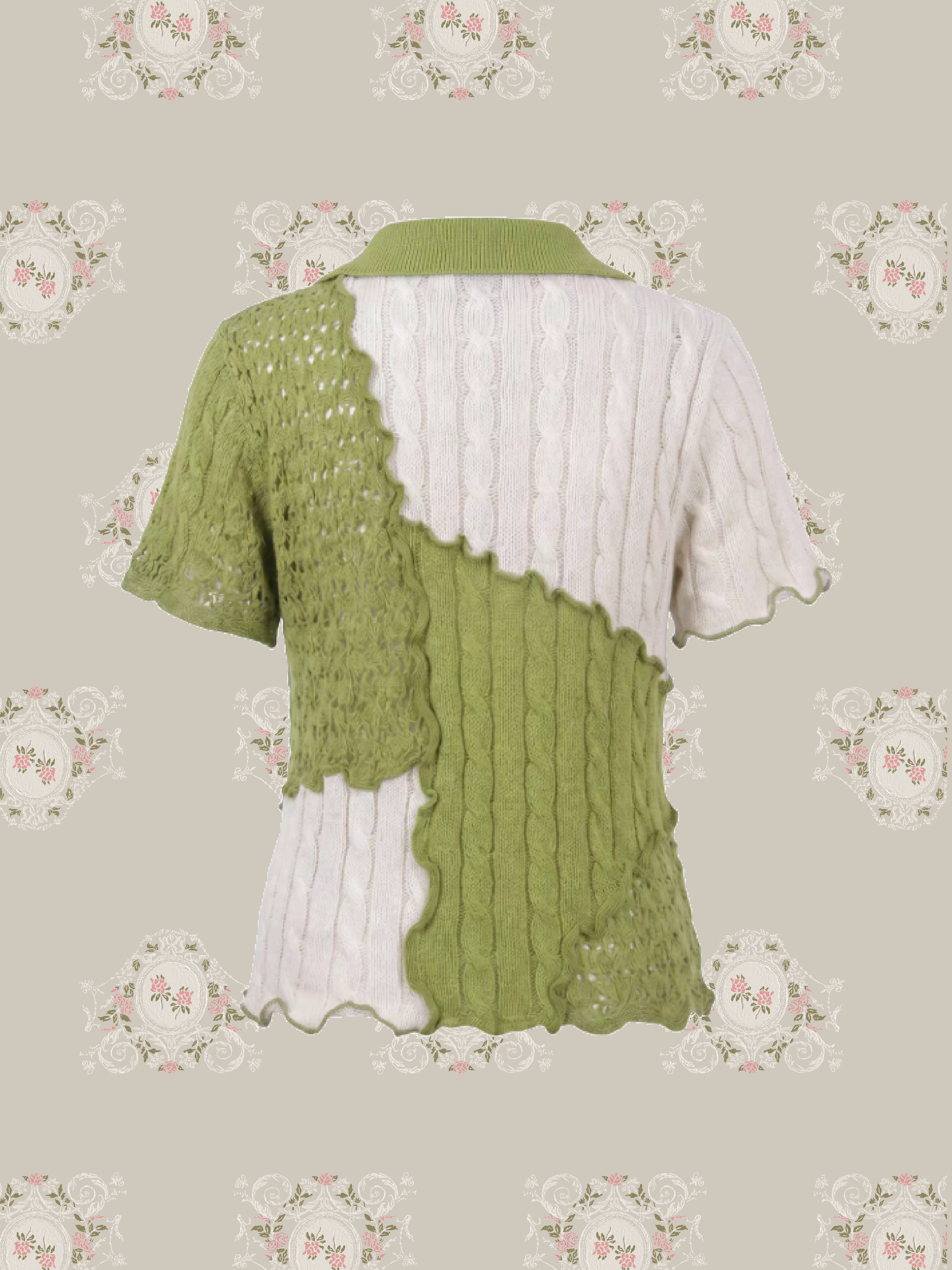 Fresh Green Emboss Polo Knit/フレッシュグリーンエンボスポロニット
