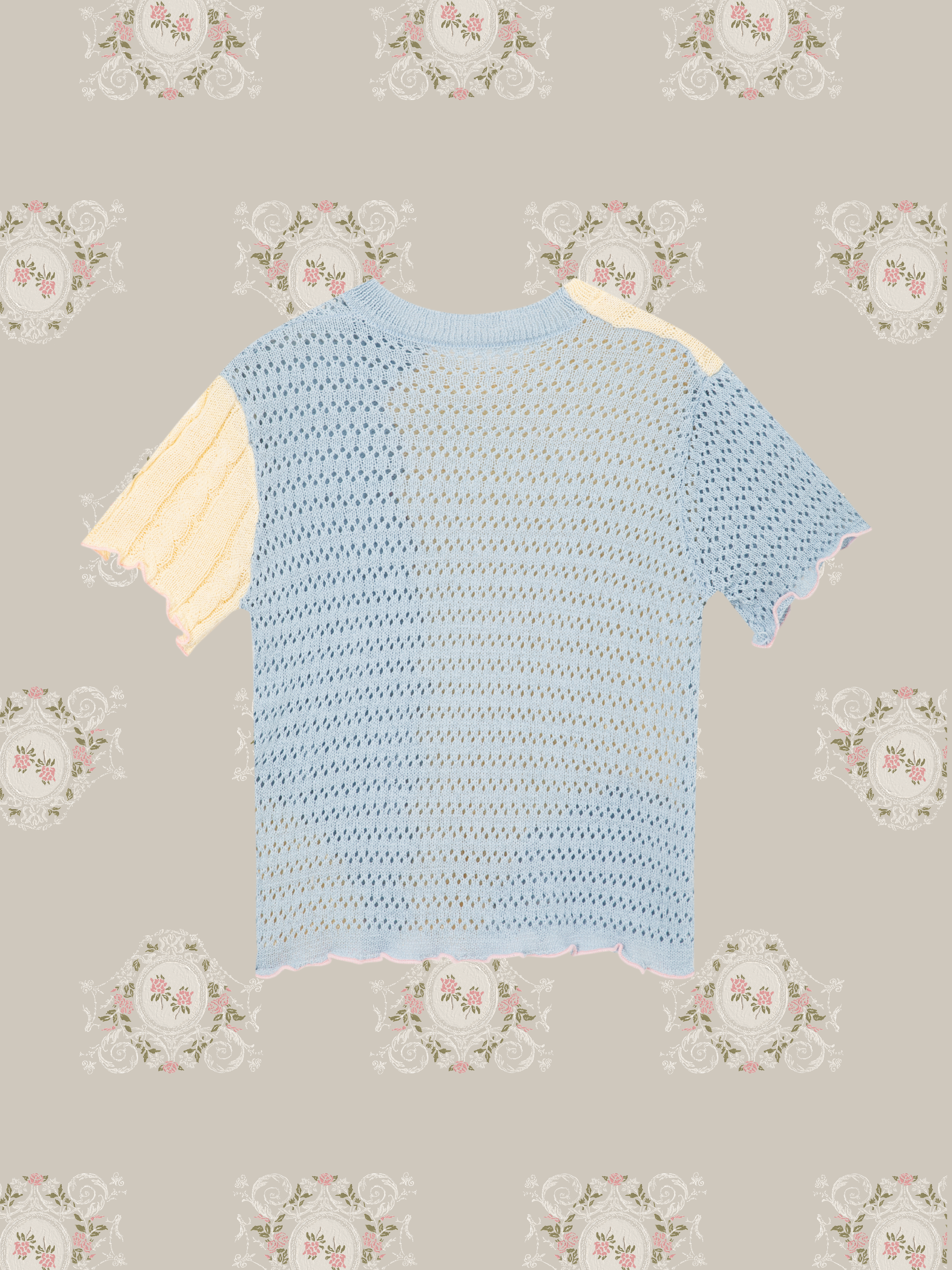 Contrast Color Wave Docking Summer Knit/コントラストウェーブドッキングサマーニット