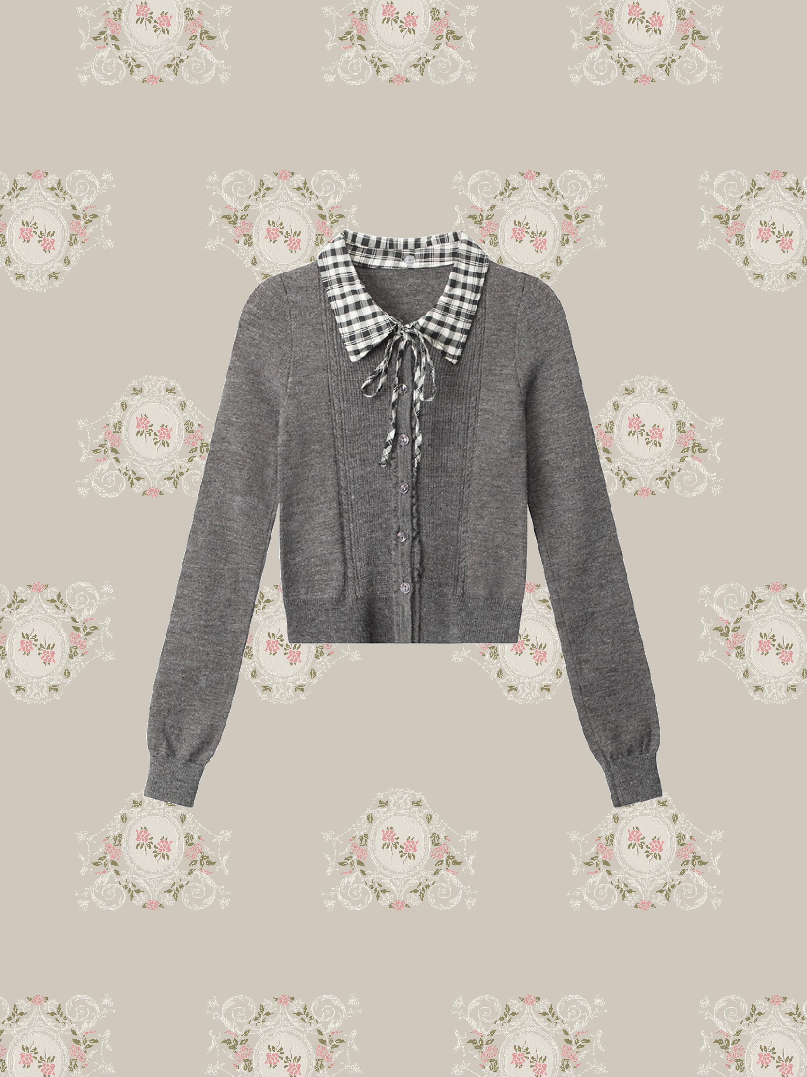 Check Collar Cardigan/チェックカラーカーディガン