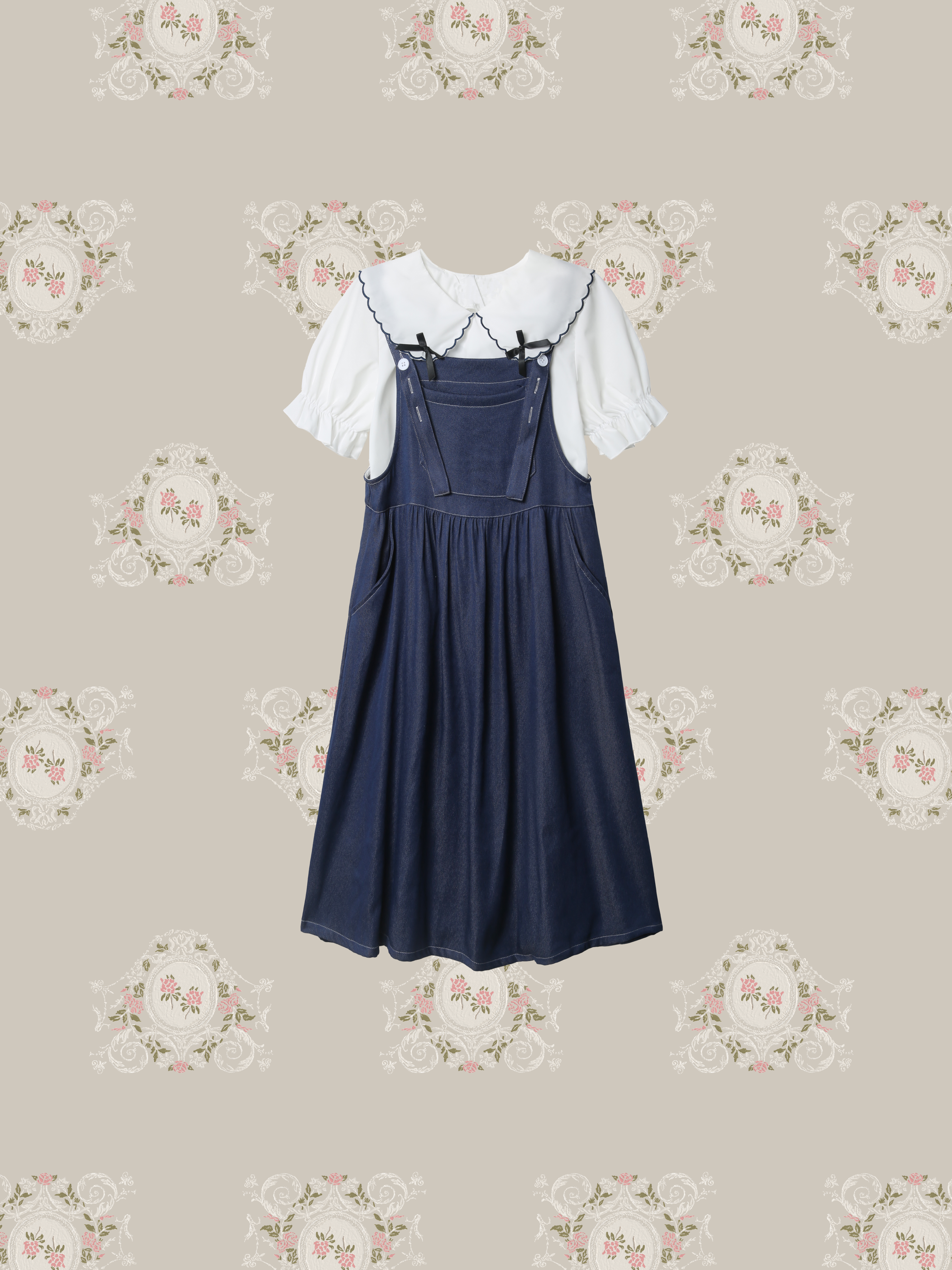 Bow Shirt Denim One Piece Set Up/ボウシャツデニムワンピースセットアップ