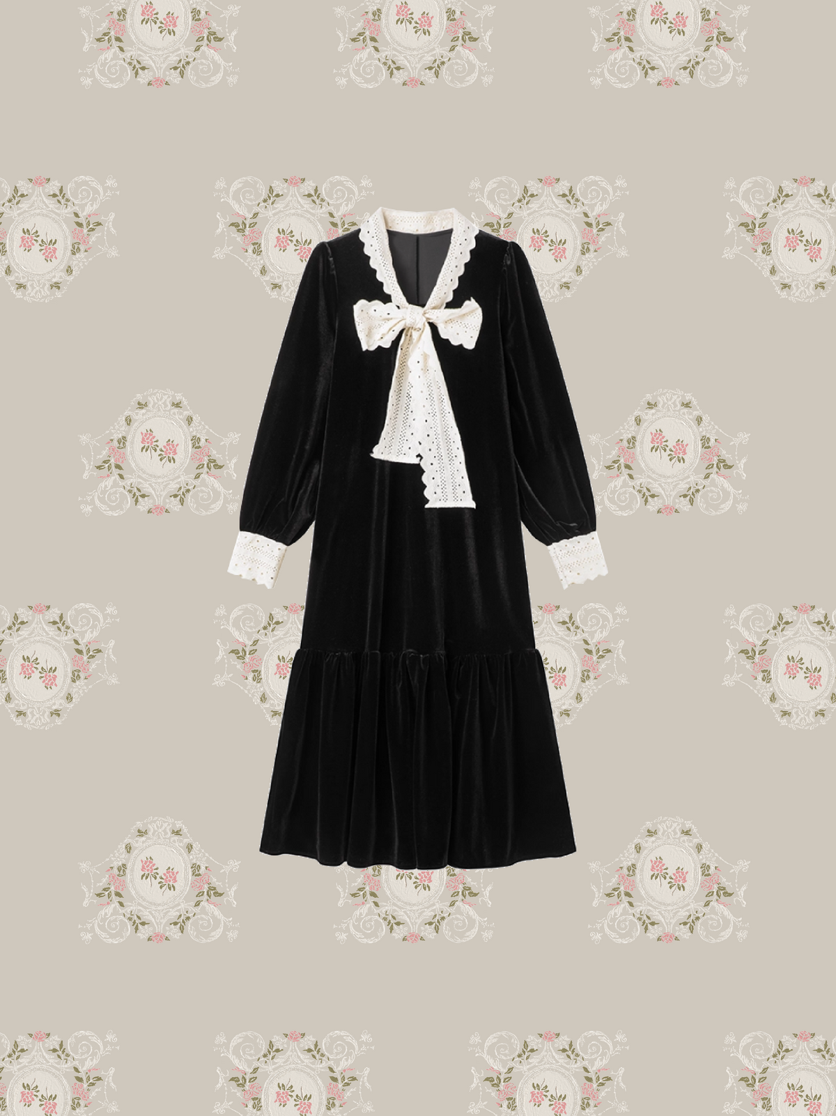 Big Lace Ribbon Velvet Onepiece/ビッグレースリボンベルベットワンピース Big Lace Ribbon Velvet Onepiece/ビッグレースリボンベルベットワンピース