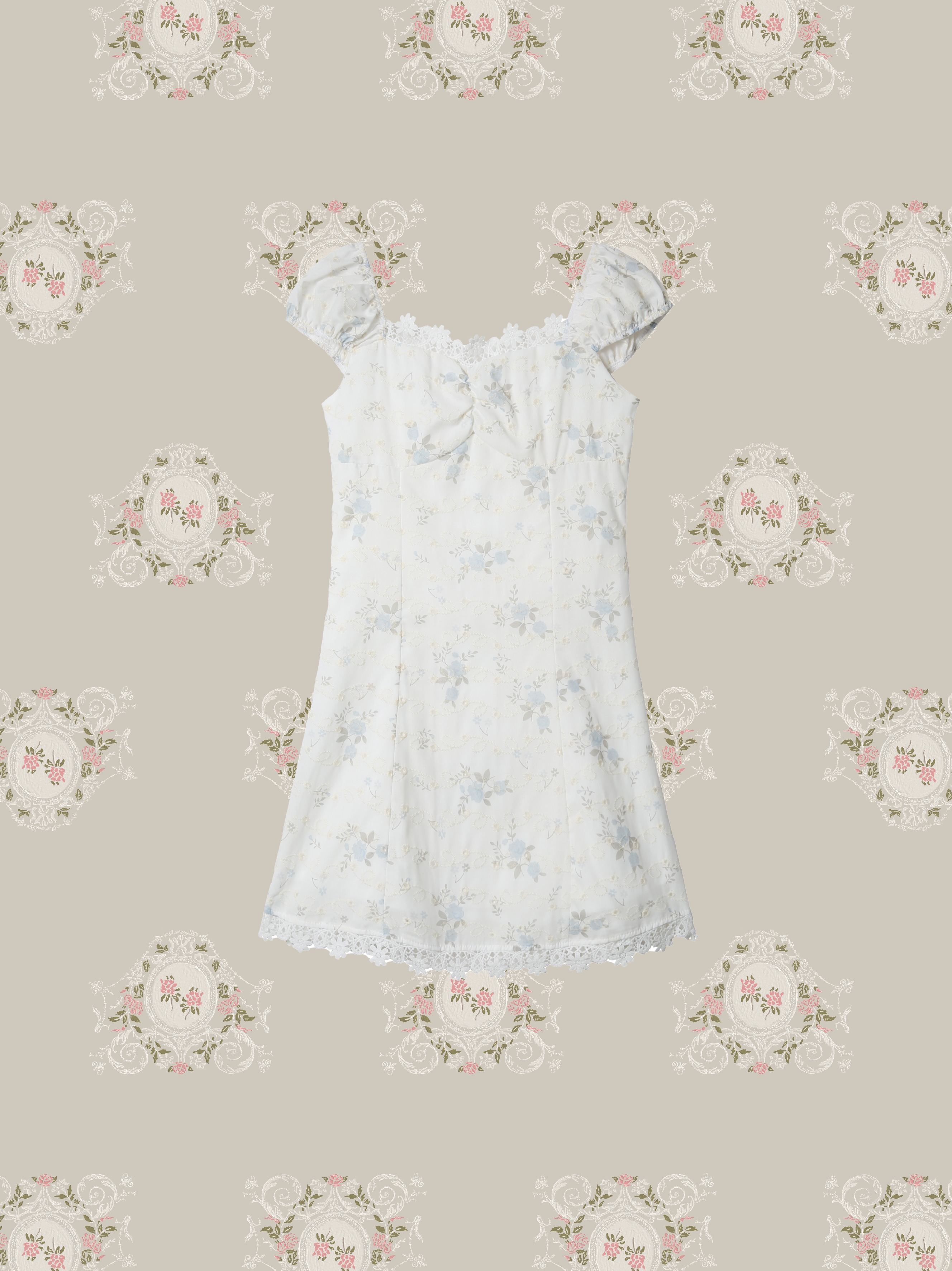 Floral Motif Waisted One Piece/花柄ウエストワンピース