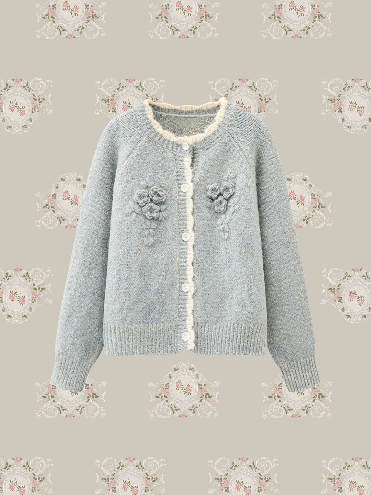 Heathered Floral Applique Cardigan/ヘザーフローラルアップリケカーディガン