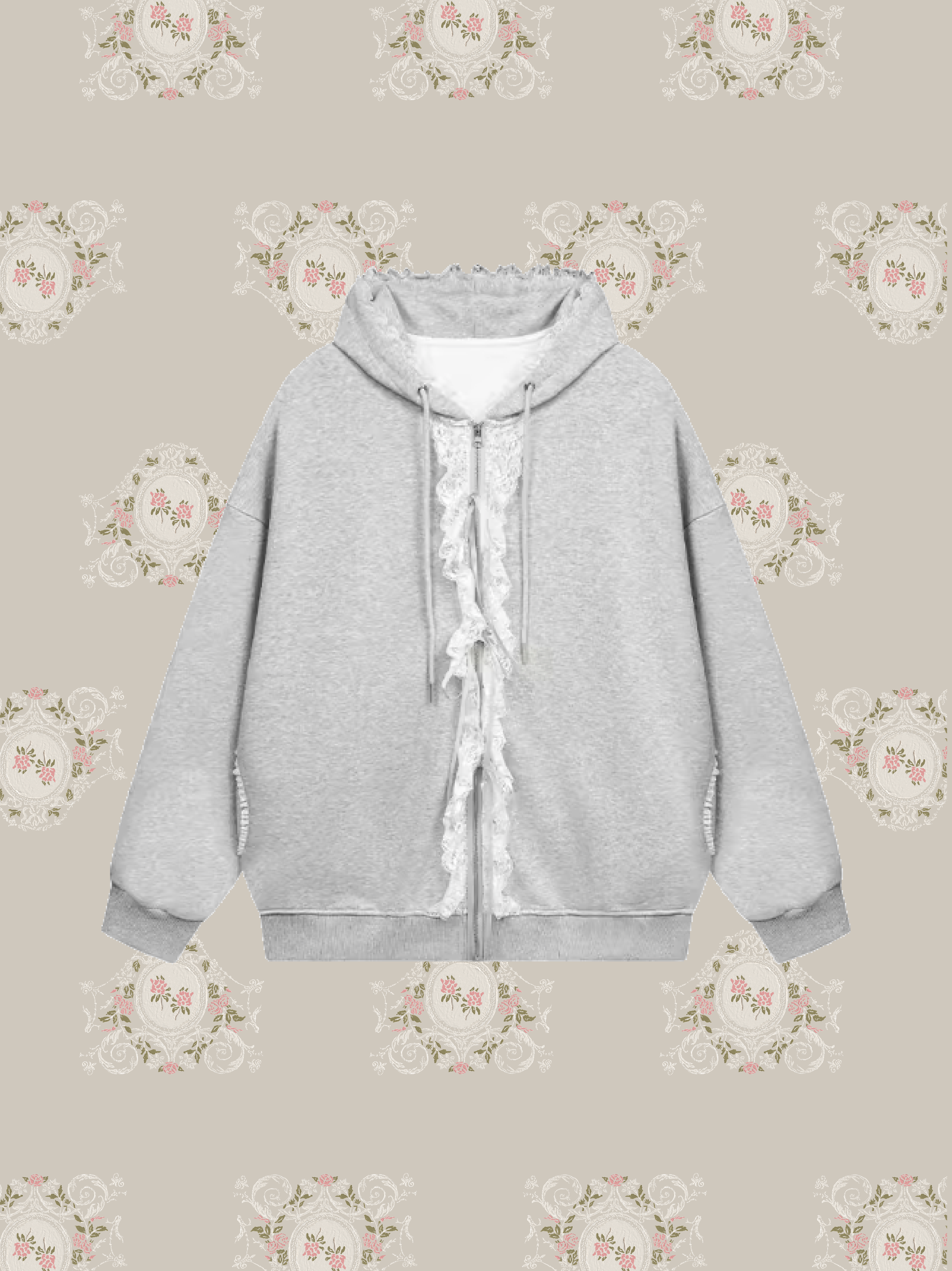 Lace Piping Zip Hoodie/レースパイピングジップパーカー