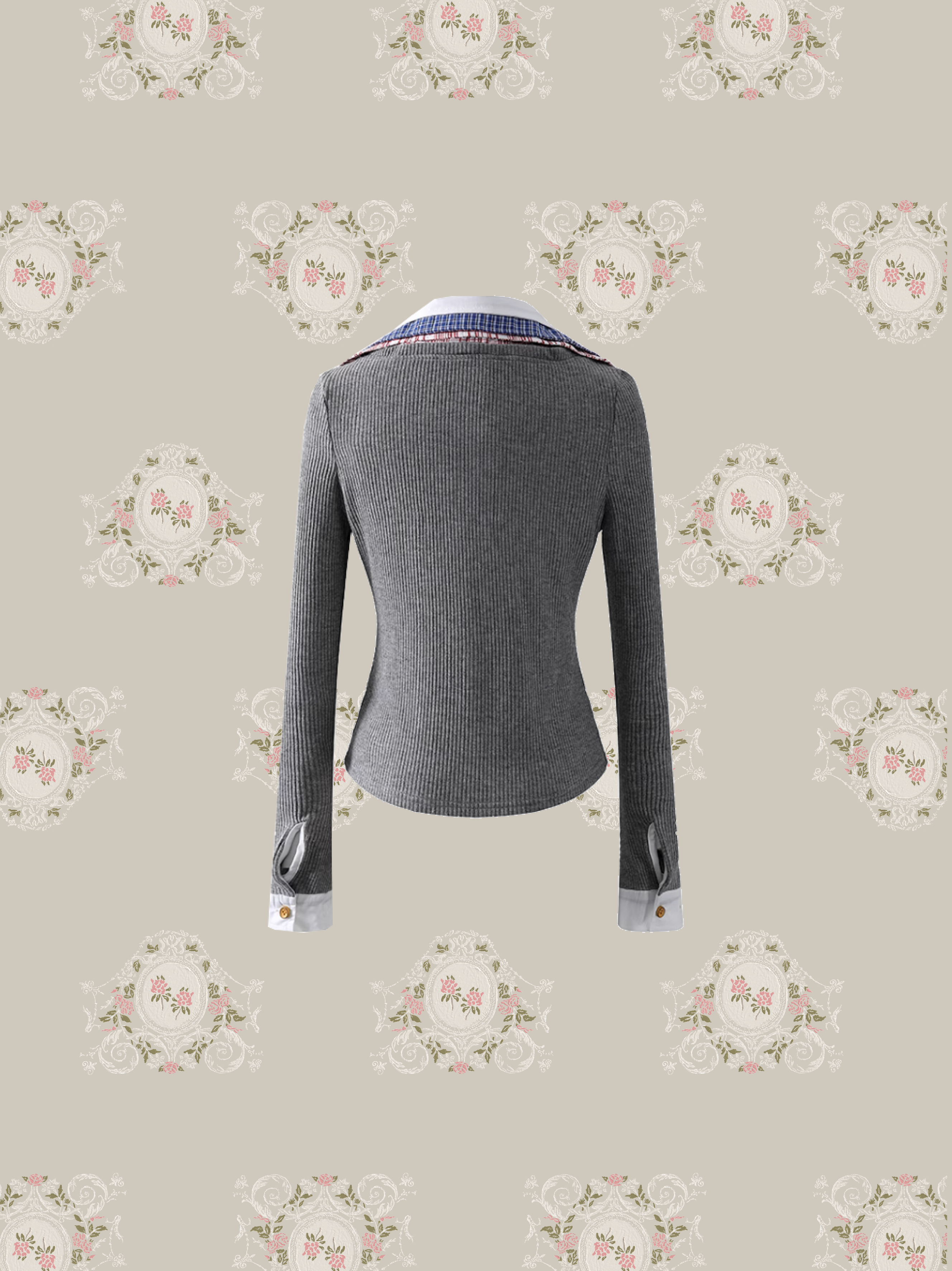 Stitching Shirt Layer Knit Top/ステッチシャツレイヤーニットトップス