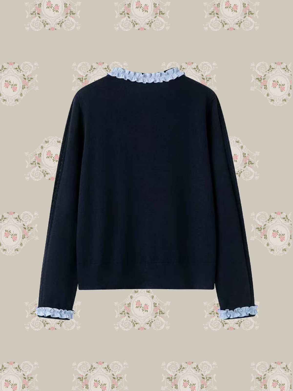 Navy Ruffle Trim Knit Cardigan/ネイビーラッフルトリムニットカーディガン