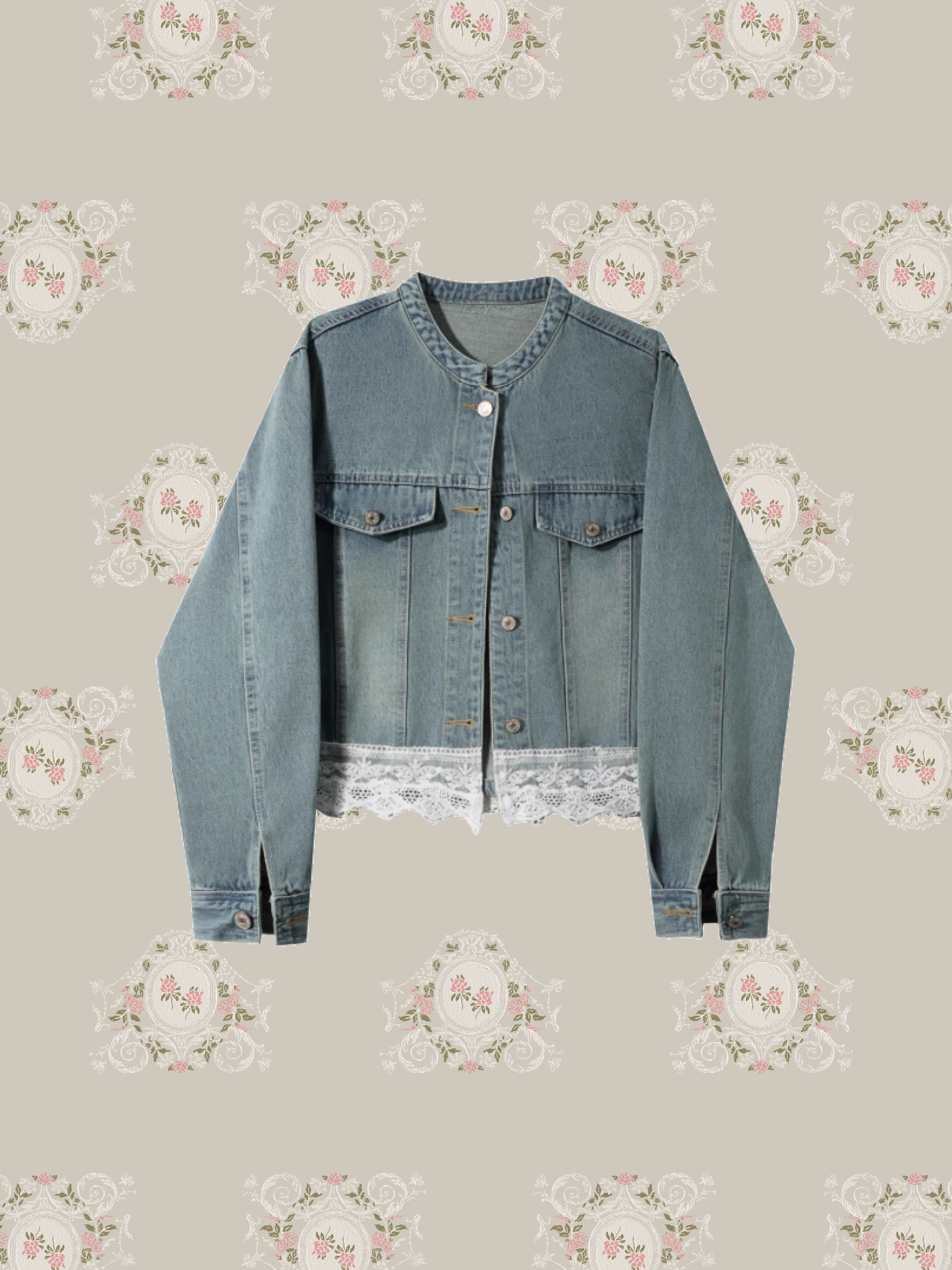 Cropped Lace Docking Denim Jacket/クロップドレースドッキングデニムジャケット