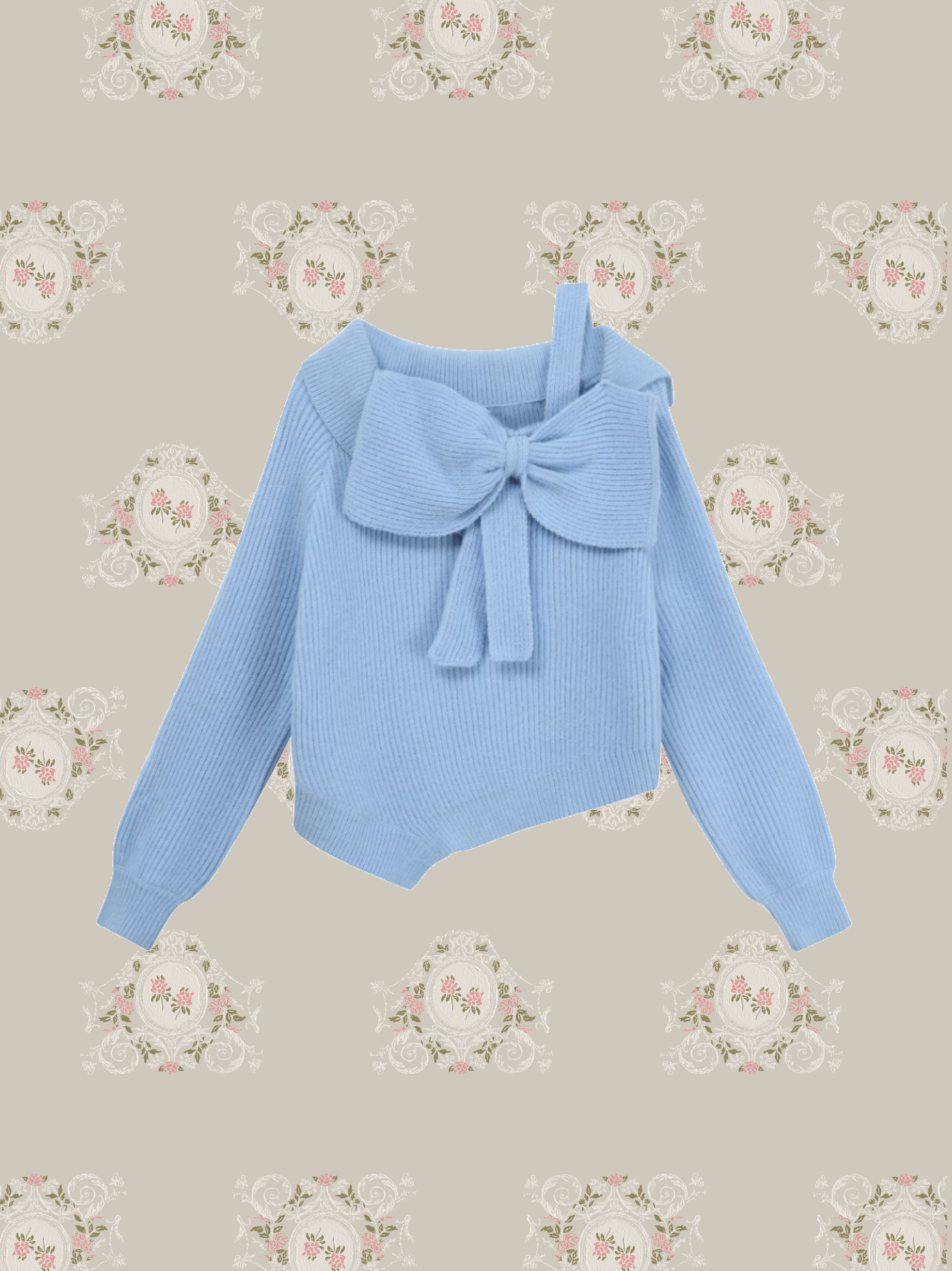 Asymmetry Big Ribbon Knit Tops/アシンメトリービッグリボンニットトップス