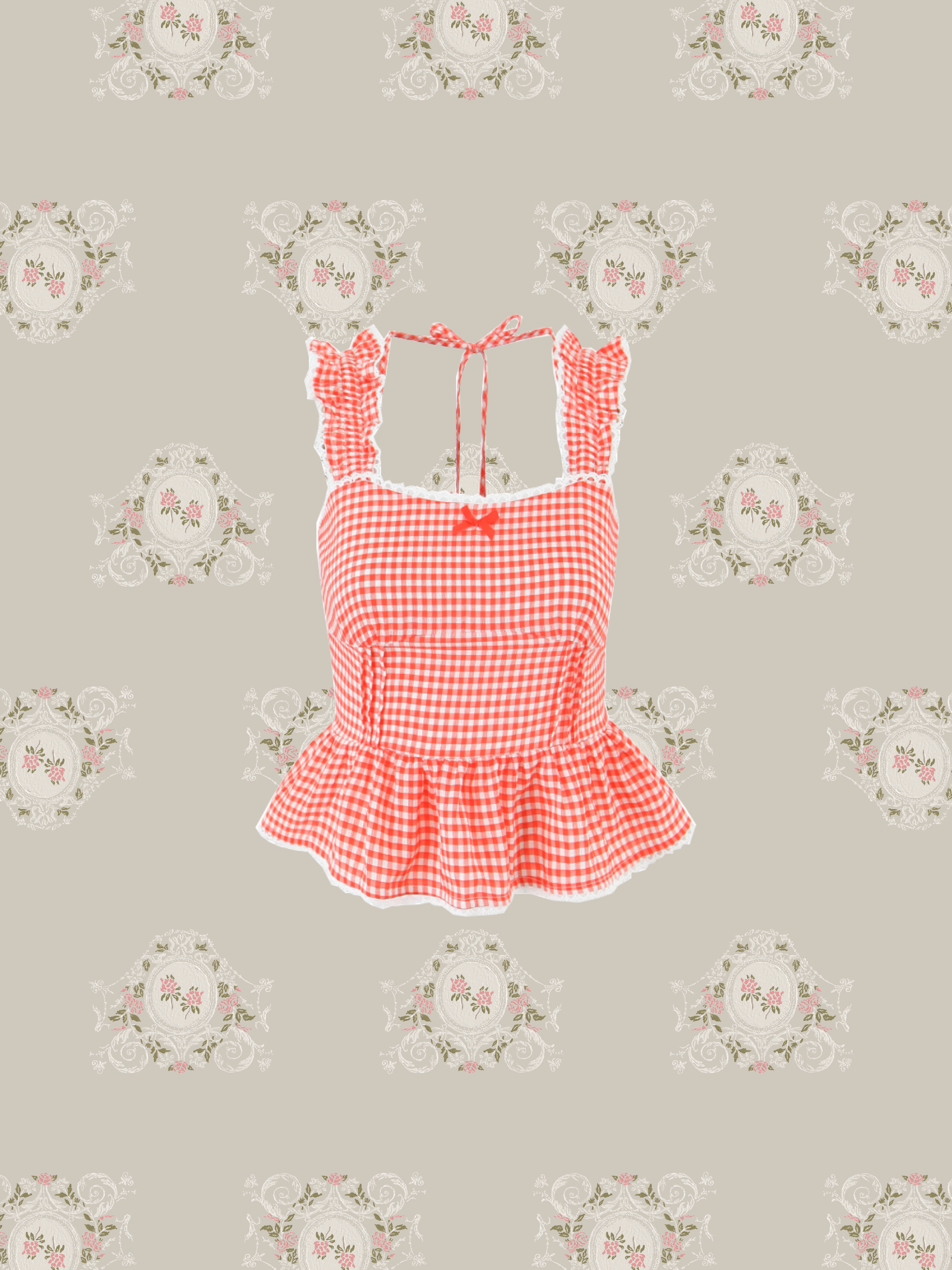 Peplum Check Vest Top/ペプラムチェックベストトップス